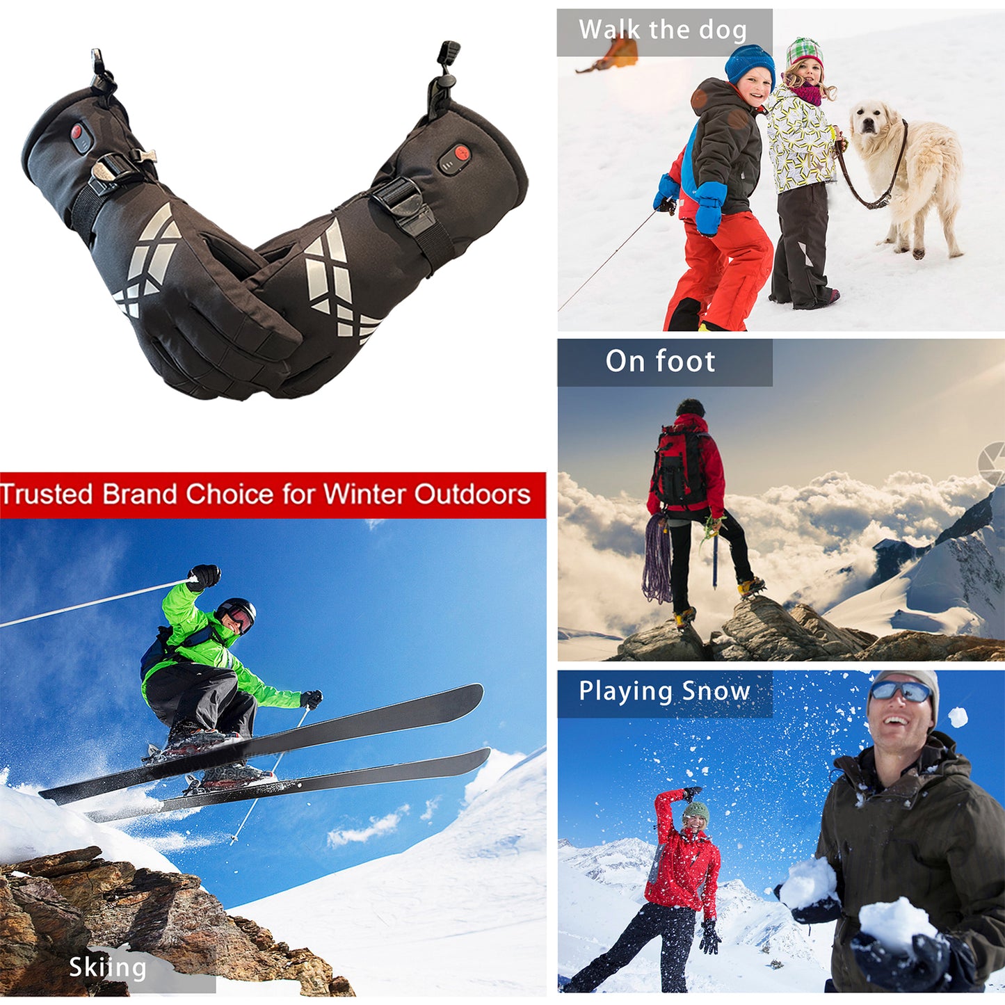 Heated Gloves Windproof Waterproof Touchscreen, 3.7V 4000mAh USB Rechargeable Battery Winter Heating Glove, Thermal Hand Warmer