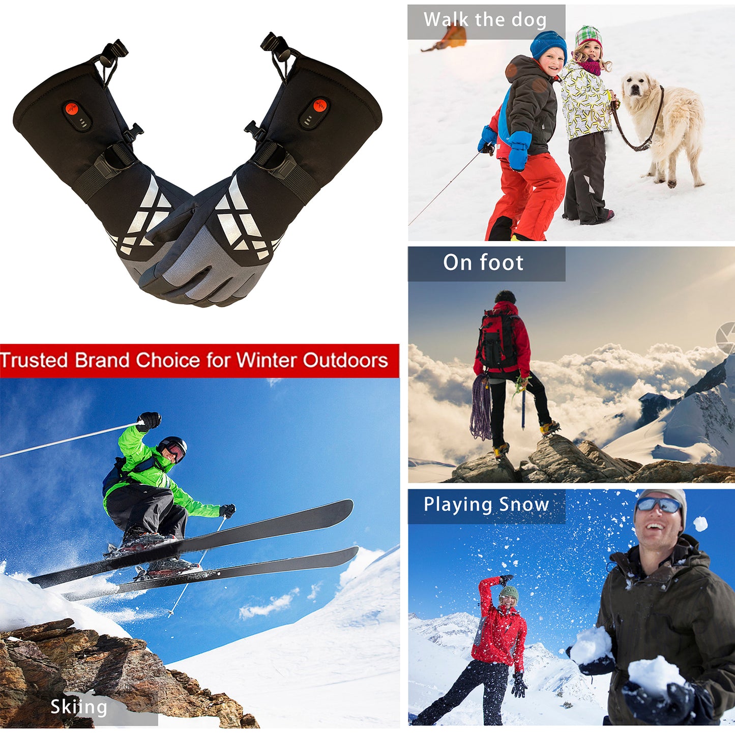 Heated Gloves Windproof Waterproof Touchscreen, 7.4V 2000mAh USB Rechargeable Battery Winter Heating Glove, Thermal Hand Warmer