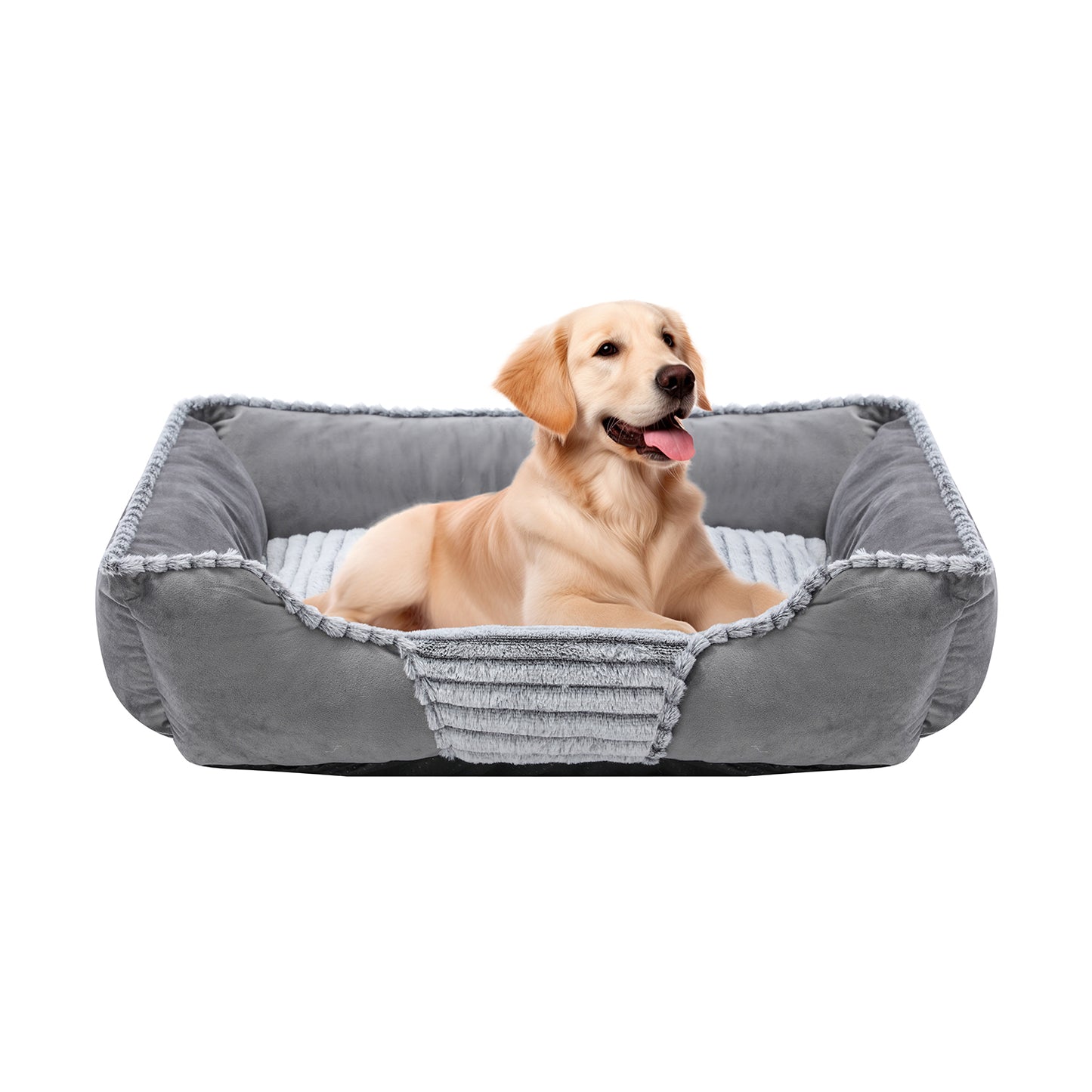 Orthopedic Dog Bed, Cat Puppy Mat with Sides Bolster, Soft Fluffy Pet Sofa, Anti-Slip Bottom, Grey 30 x 24 Inch