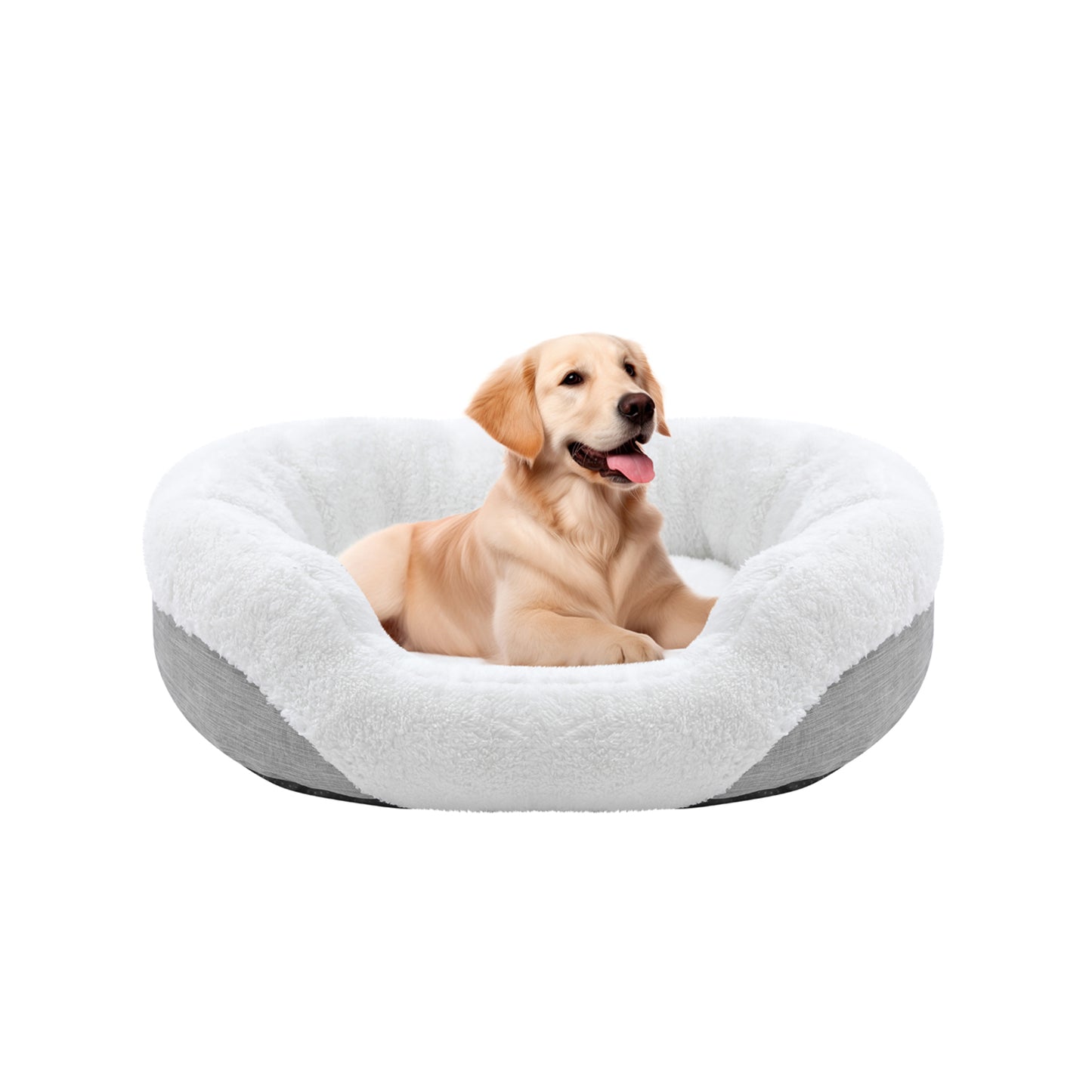 Donut Orthopedic Dog Bed, Cat Puppy Mat with Sides Bolster, Soft Fluffy Pet Sofa, Anti-Slip Bottom, Grey 23 Inch Round