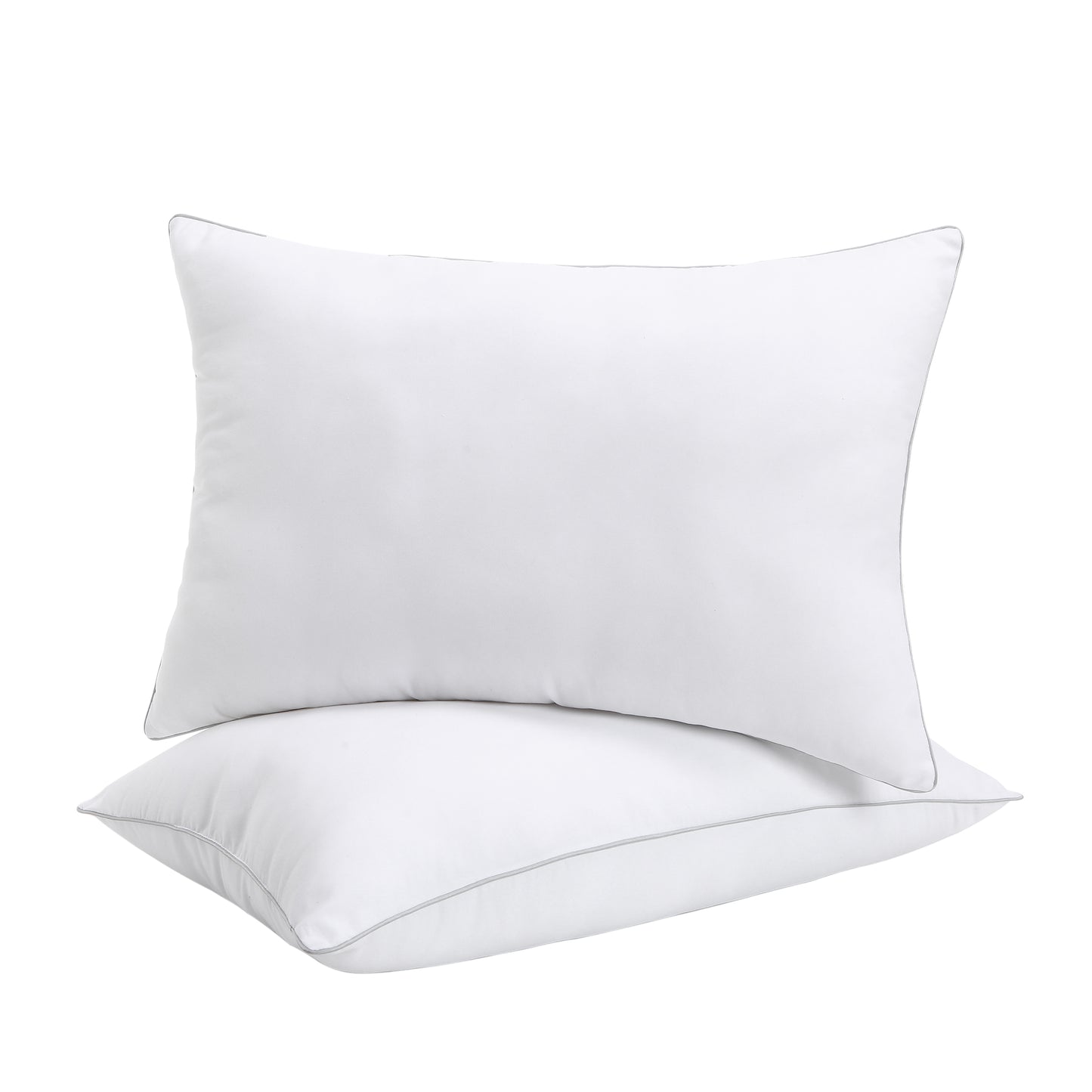Medium Firm Oreiller Breathable Sleeping Silver Piping Bed Pillow for Side and Back Sleepers, 2 Piece Pack