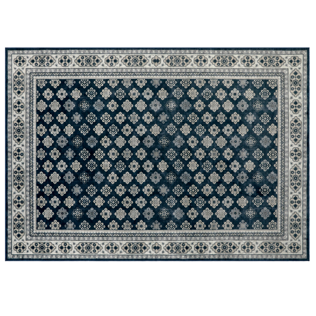 Decor Non-Slip Back Soft Area Carpet Floor Area Rug Indoor Accent Decorative Mat, Navy Blue Floral, 5 x 7 Feet