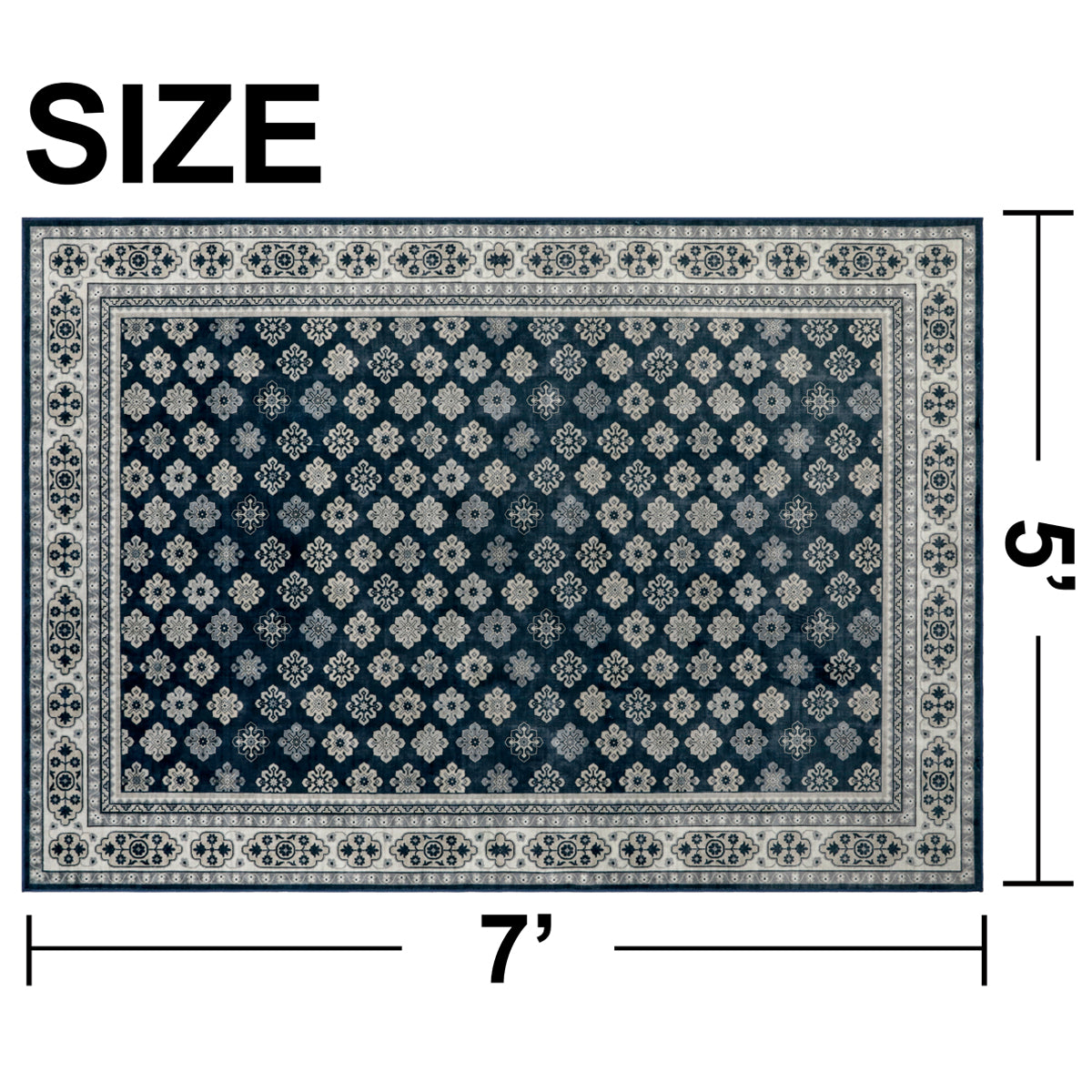 Decor Non-Slip Back Soft Area Carpet Floor Area Rug Indoor Accent Decorative Mat, Navy Blue Floral, 5 x 7 Feet