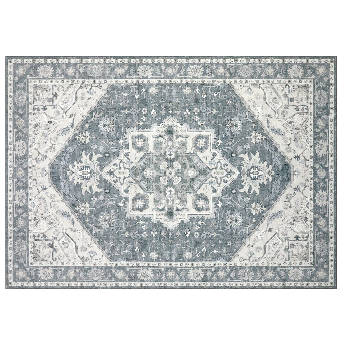 Decor Non-Slip Back Soft Area Carpet Floor Area Rug Indoor Accent Decorative Mat, Silver Floral, 5 x 7 Feet