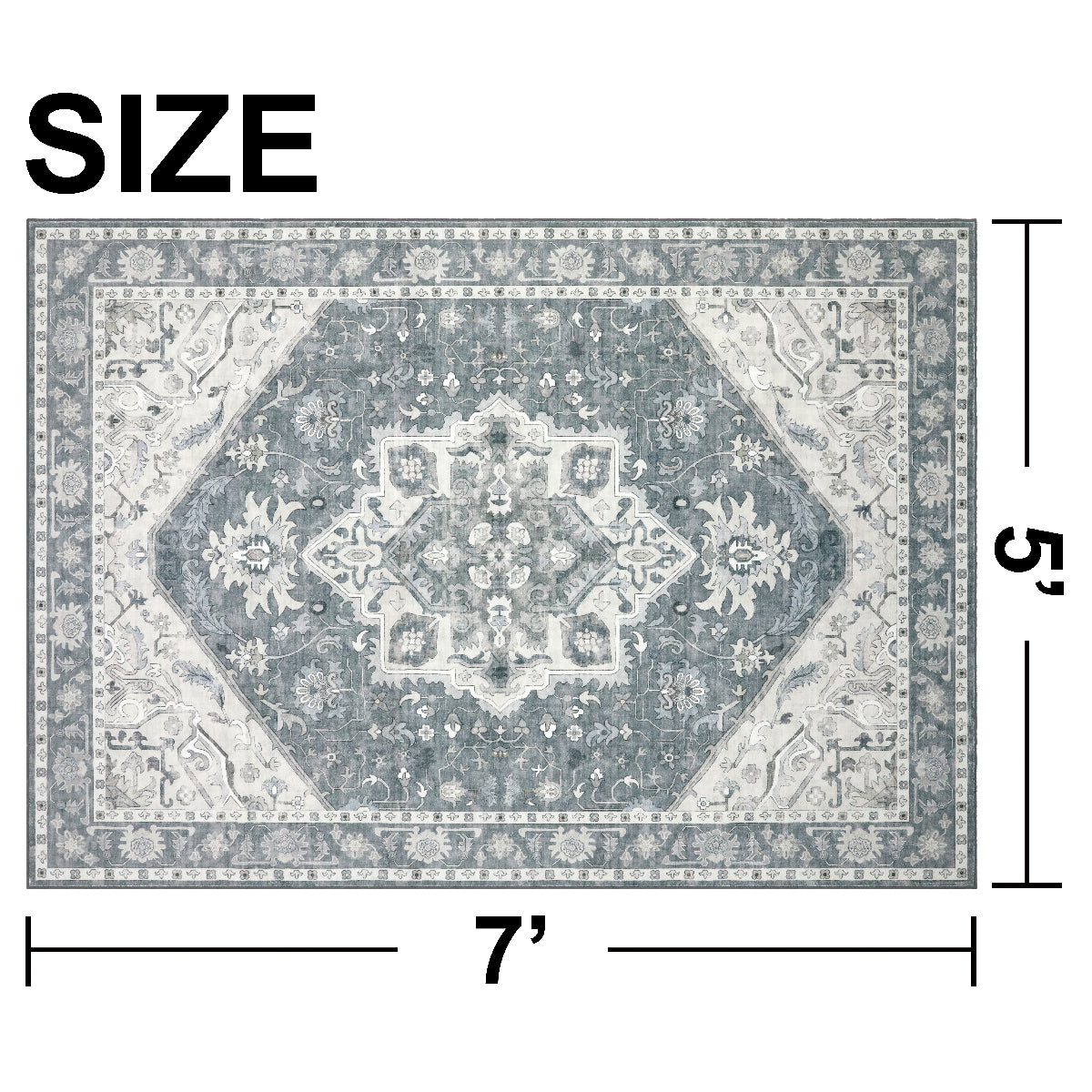 Decor Non-Slip Back Soft Area Carpet Floor Area Rug Indoor Accent Decorative Mat, Silver Floral, 5 x 7 Feet