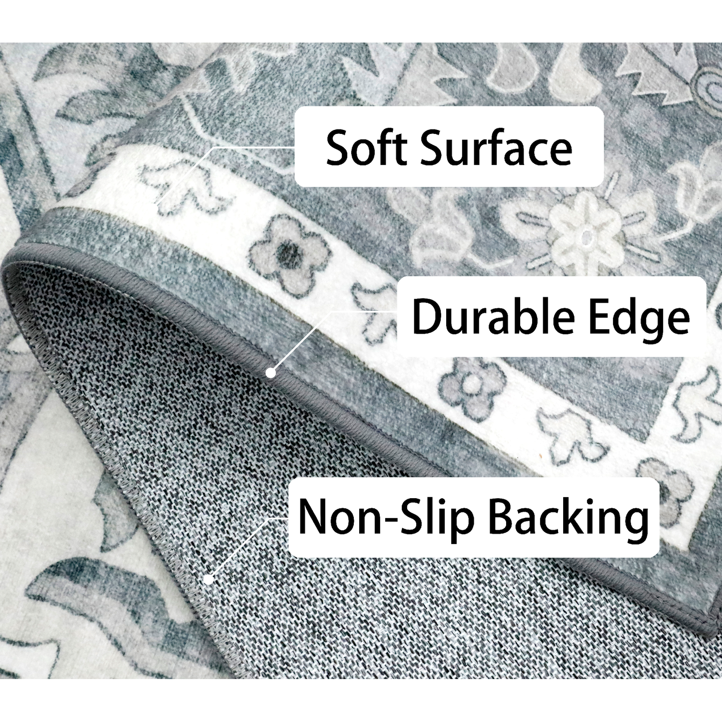 Decor Non-Slip Back Soft Area Carpet Floor Area Rug Indoor Accent Decorative Mat, Silver Floral, 5 x 7 Feet