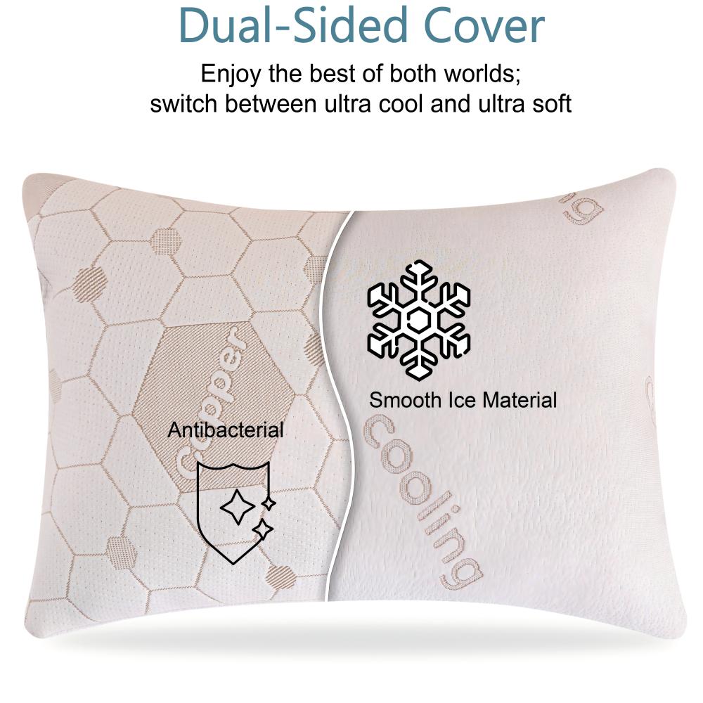 Copper Cooling Bed Pillows, Shredded Memory Foam Reversible Bedding Cool Pillow