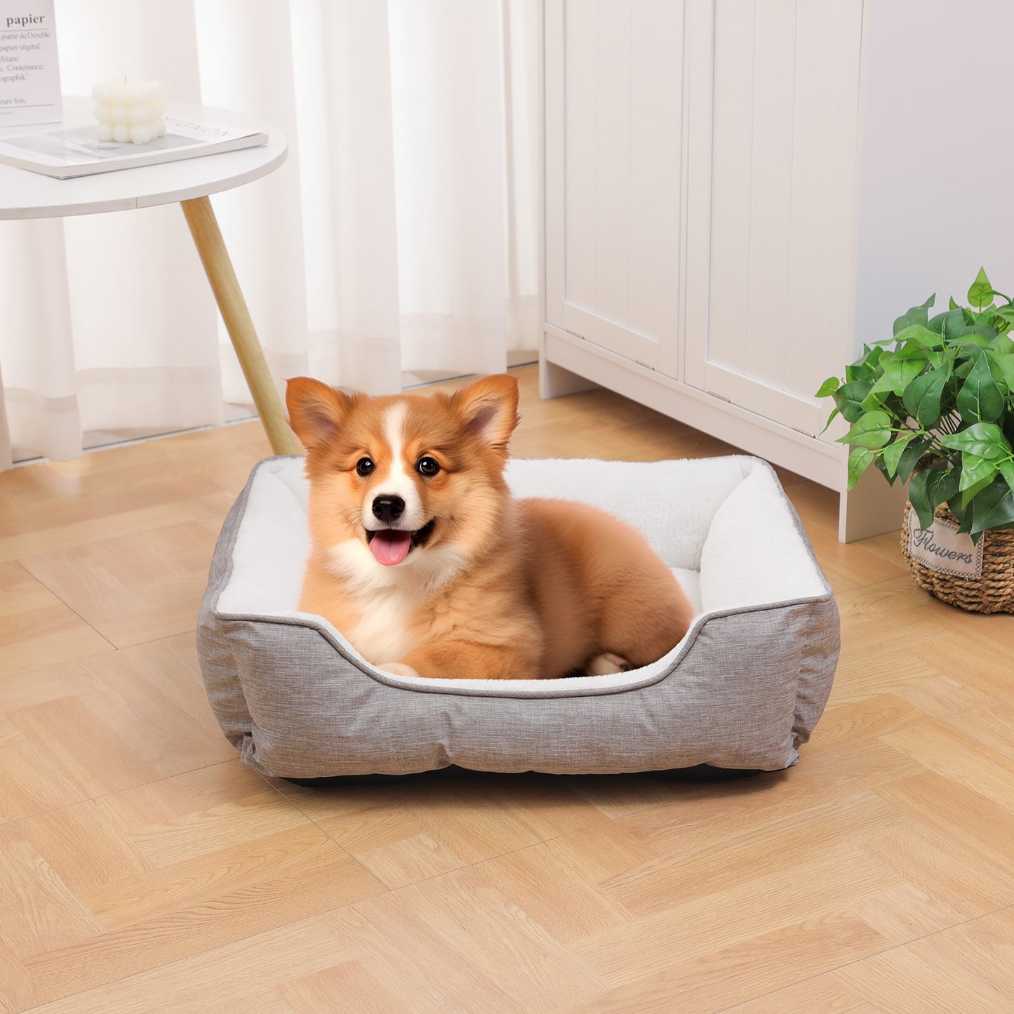 Orthopedic Dog Bed, Cat Puppy Mat with Sides Bolster, Soft Fluffy Pet Sofa, Anti-Slip Bottom, Grey 24 x 20 Inch