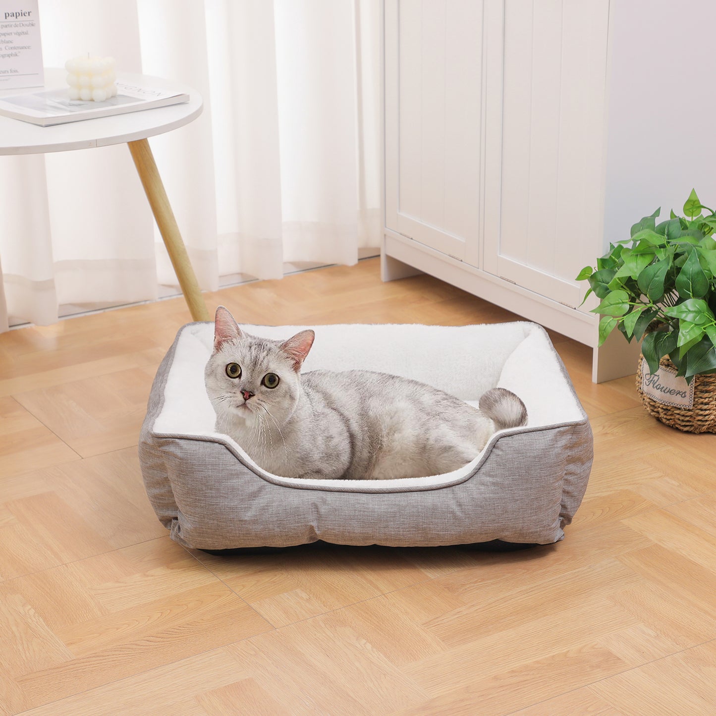 Orthopedic Dog Bed, Cat Puppy Mat with Sides Bolster, Soft Fluffy Pet Sofa, Anti-Slip Bottom, Grey 24 x 20 Inch