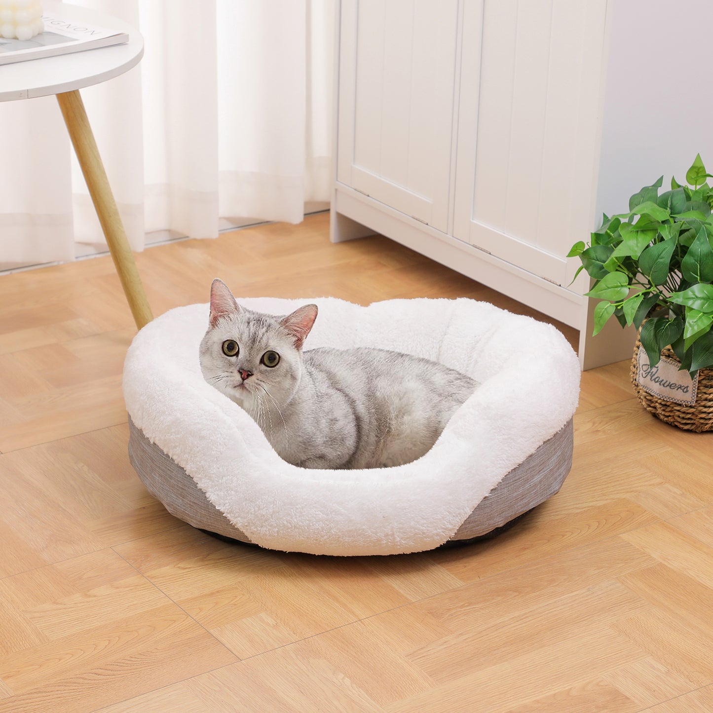 Donut Orthopedic Dog Bed, Cat Puppy Mat with Sides Bolster, Soft Fluffy Pet Sofa, Anti-Slip Bottom, Grey 23 Inch Round
