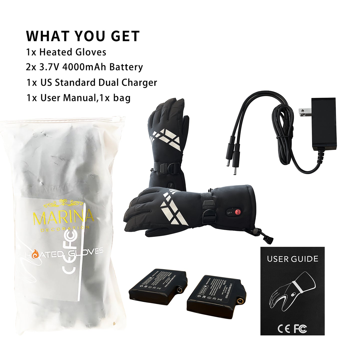 Heated Gloves Windproof Waterproof Touchscreen, 3.7V 4000mAh USB Rechargeable Battery Winter Heating Glove, Thermal Hand Warmer