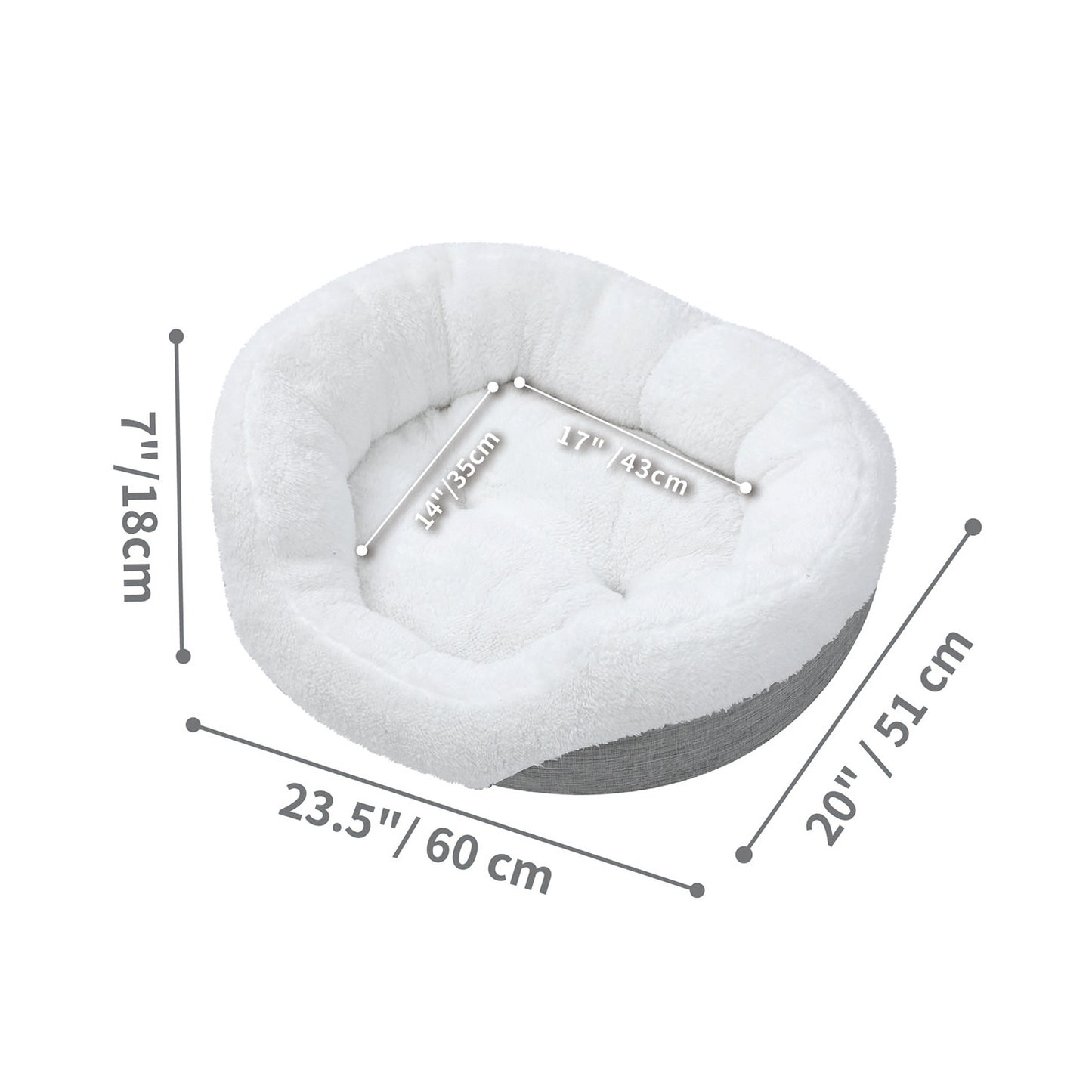 Donut Orthopedic Dog Bed, Cat Puppy Mat with Sides Bolster, Soft Fluffy Pet Sofa, Anti-Slip Bottom, Grey 23 Inch Round