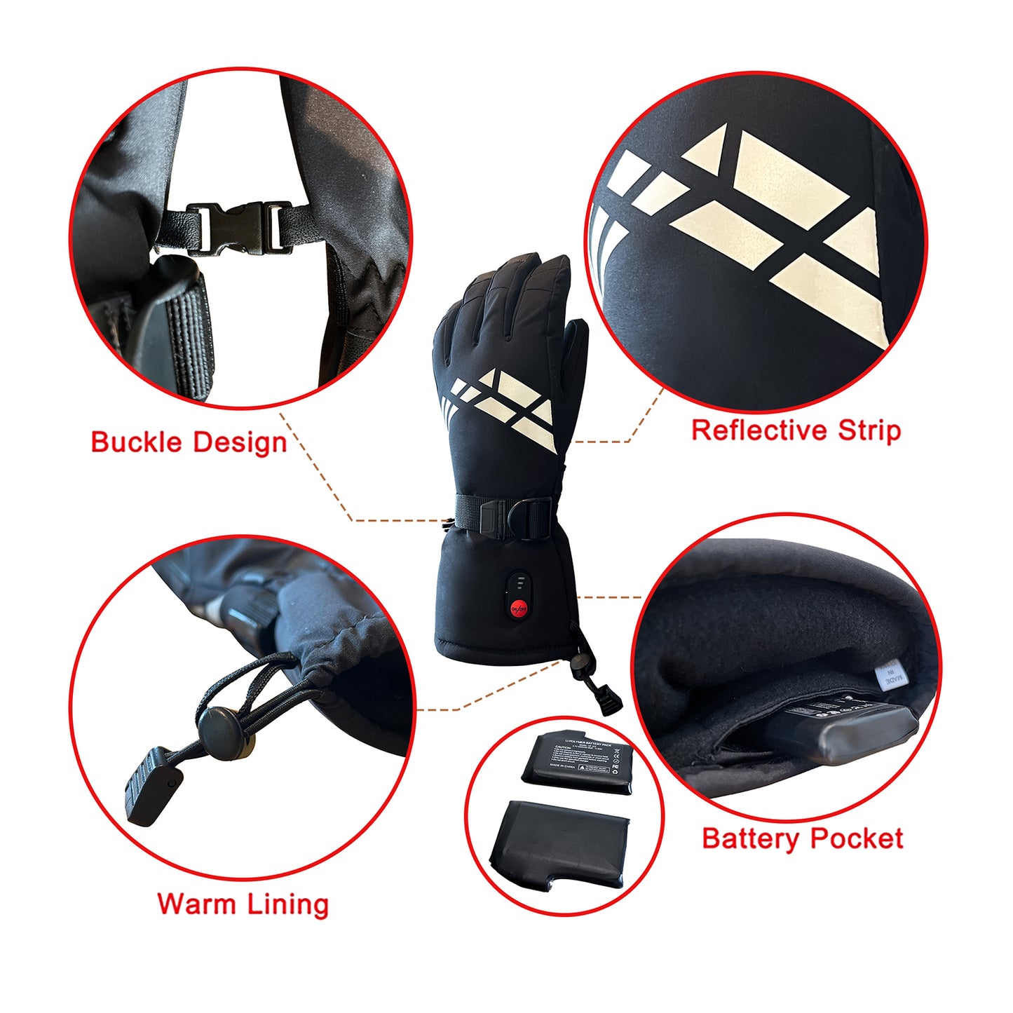 Heated Gloves Windproof Waterproof Touchscreen, 3.7V 4000mAh USB Rechargeable Battery Winter Heating Glove, Thermal Hand Warmer