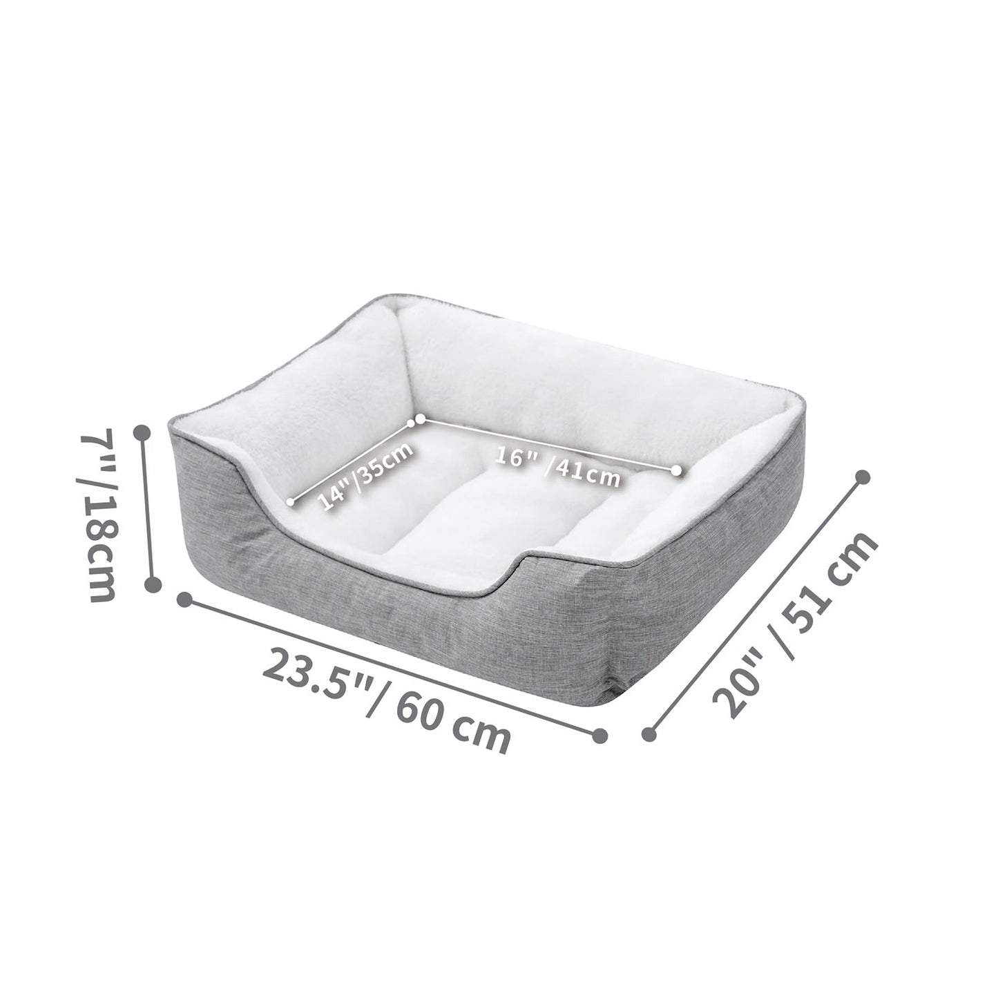 Orthopedic Dog Bed, Cat Puppy Mat with Sides Bolster, Soft Fluffy Pet Sofa, Anti-Slip Bottom, Grey 24 x 20 Inch
