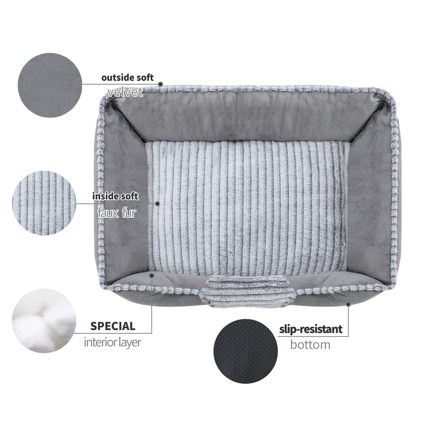 Orthopedic Dog Bed, Cat Puppy Mat with Sides Bolster, Soft Fluffy Pet Sofa, Anti-Slip Bottom, Grey 30 x 24 Inch