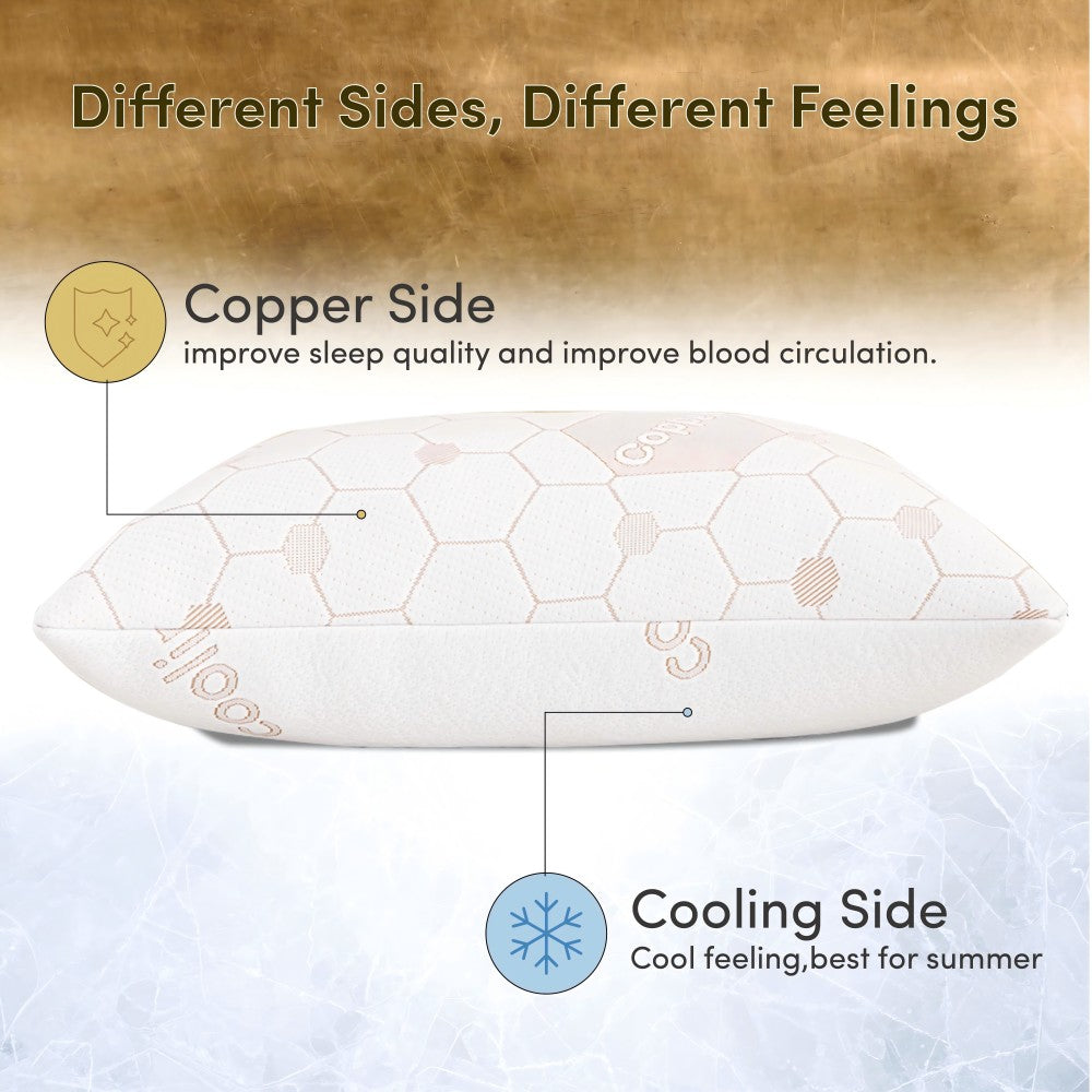 Copper Cooling Bed Pillows, Shredded Memory Foam Reversible Bedding Cool Pillow