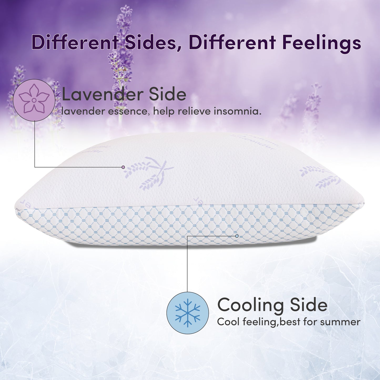 Lavender Rayon from Bamboo Cooling Bed Pillows, Shredded Memory Foam Reversible Bedding Cool Pillow