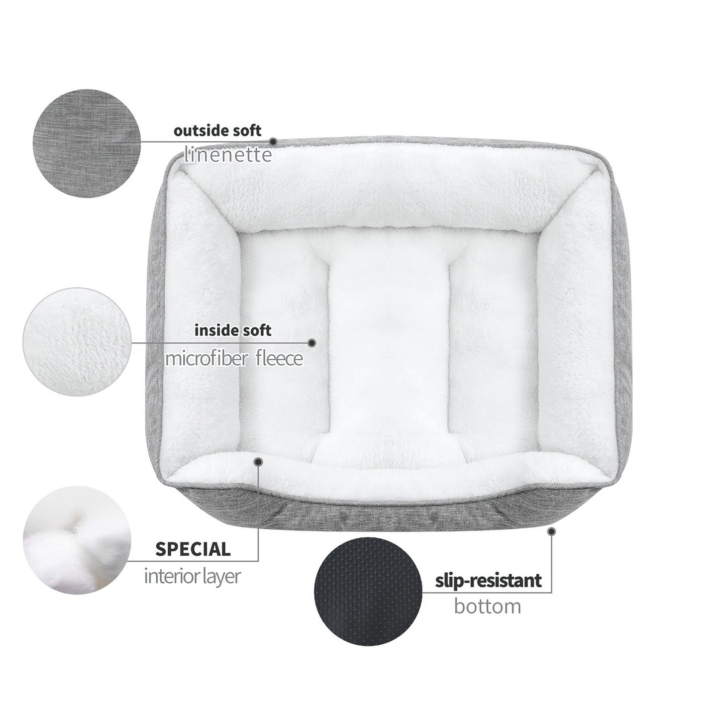 Orthopedic Dog Bed, Cat Puppy Mat with Sides Bolster, Soft Fluffy Pet Sofa, Anti-Slip Bottom, Grey 24 x 20 Inch