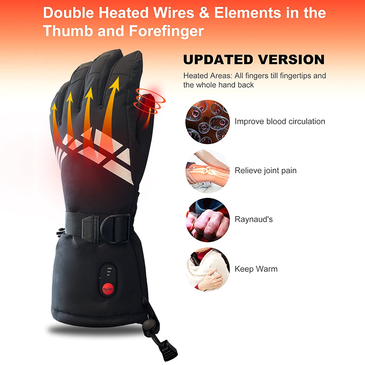 Heated Gloves Windproof Waterproof Touchscreen, 3.7V 4000mAh USB Rechargeable Battery Winter Heating Glove, Thermal Hand Warmer