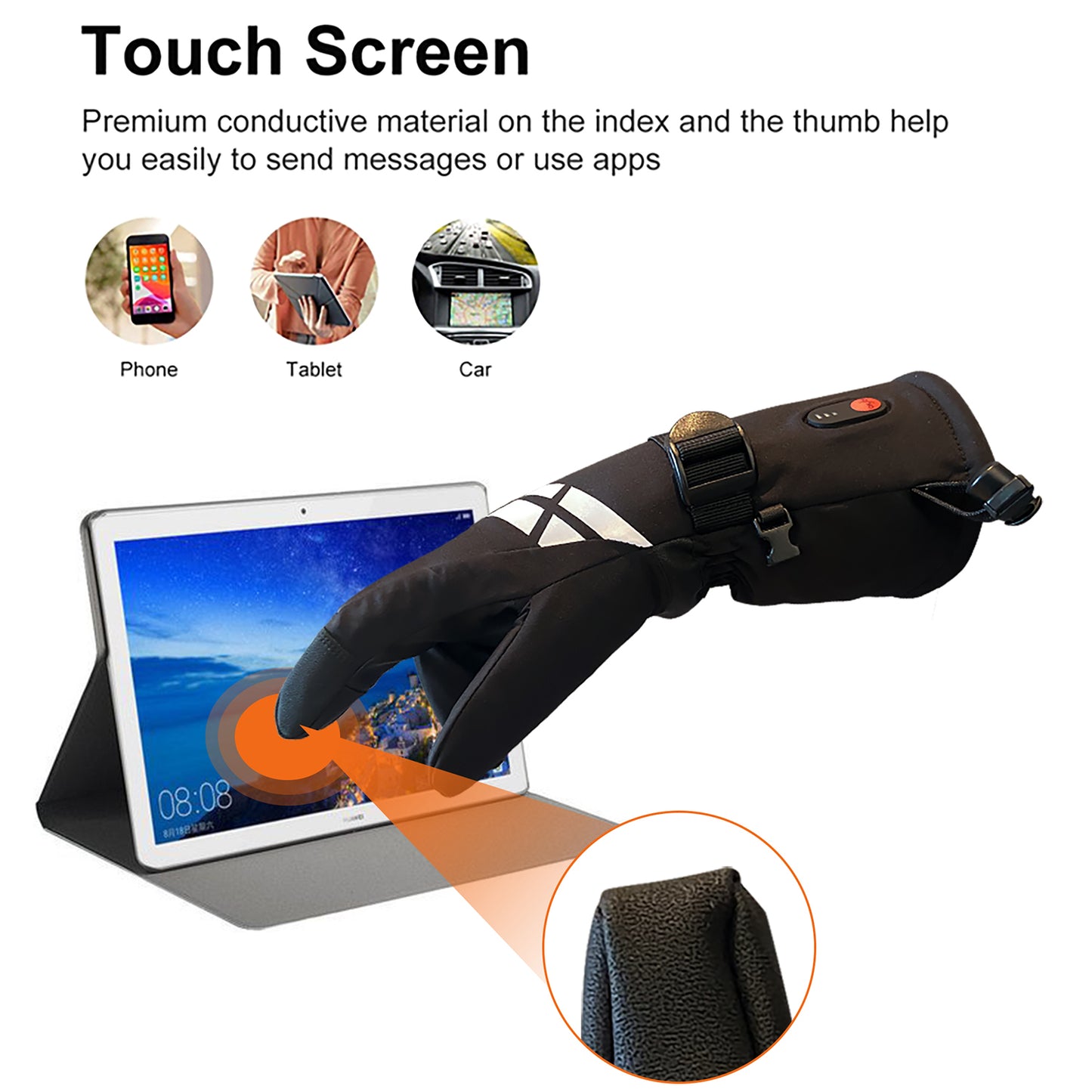 Heated Gloves Windproof Waterproof Touchscreen, 3.7V 4000mAh USB Rechargeable Battery Winter Heating Glove, Thermal Hand Warmer