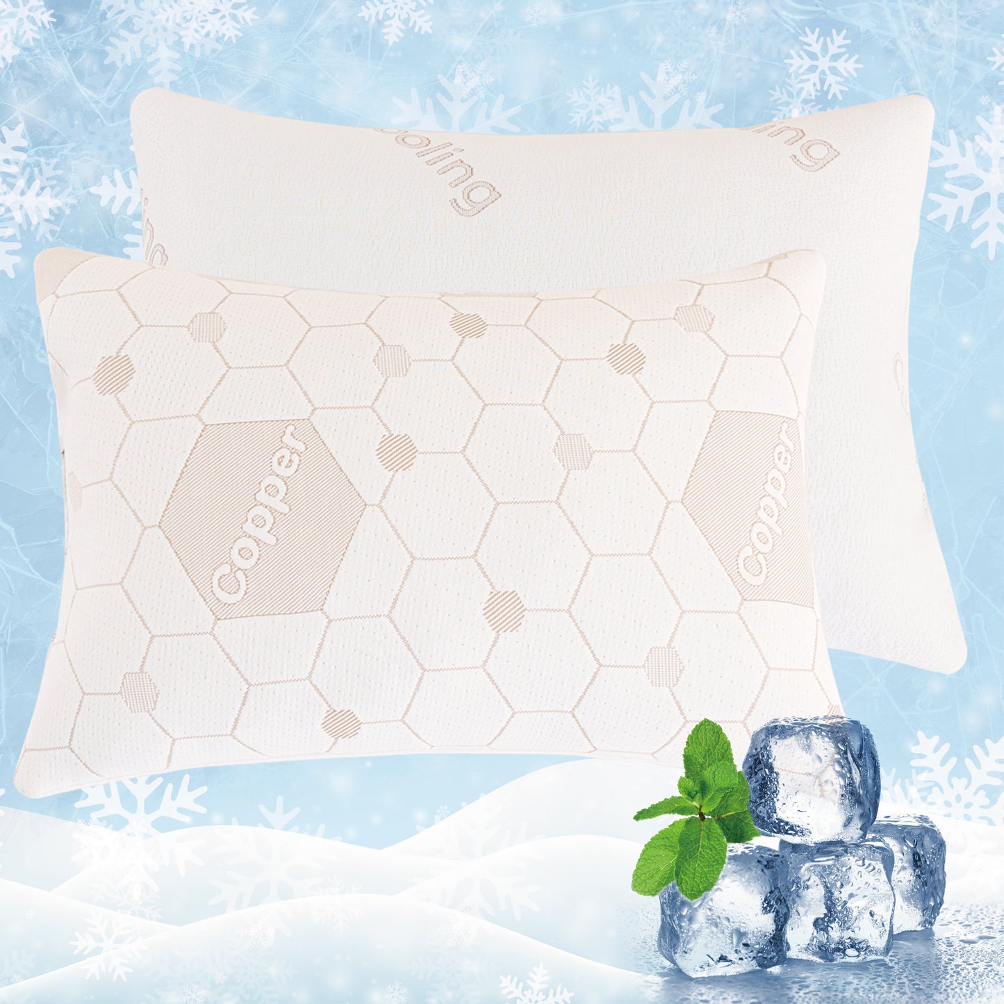 Copper Cooling Bed Pillows, Shredded Memory Foam Reversible Bedding Cool Pillow