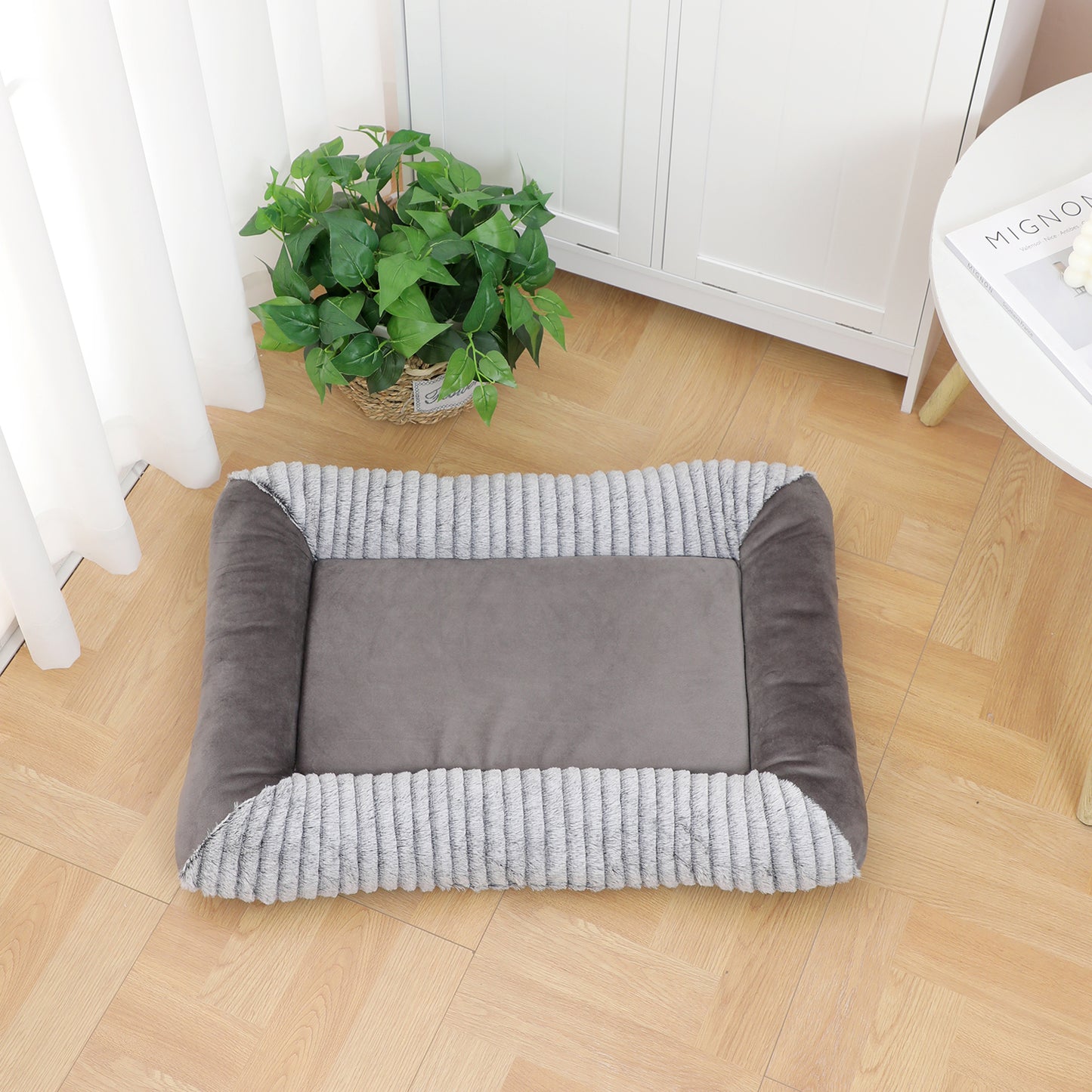 Orthopedic Dog Bed, Cat Puppy Memory Foam Mat, Soft Fluffy Pet Sofa, Anti-Slip Bottom, Grey 28 x 20 Inch