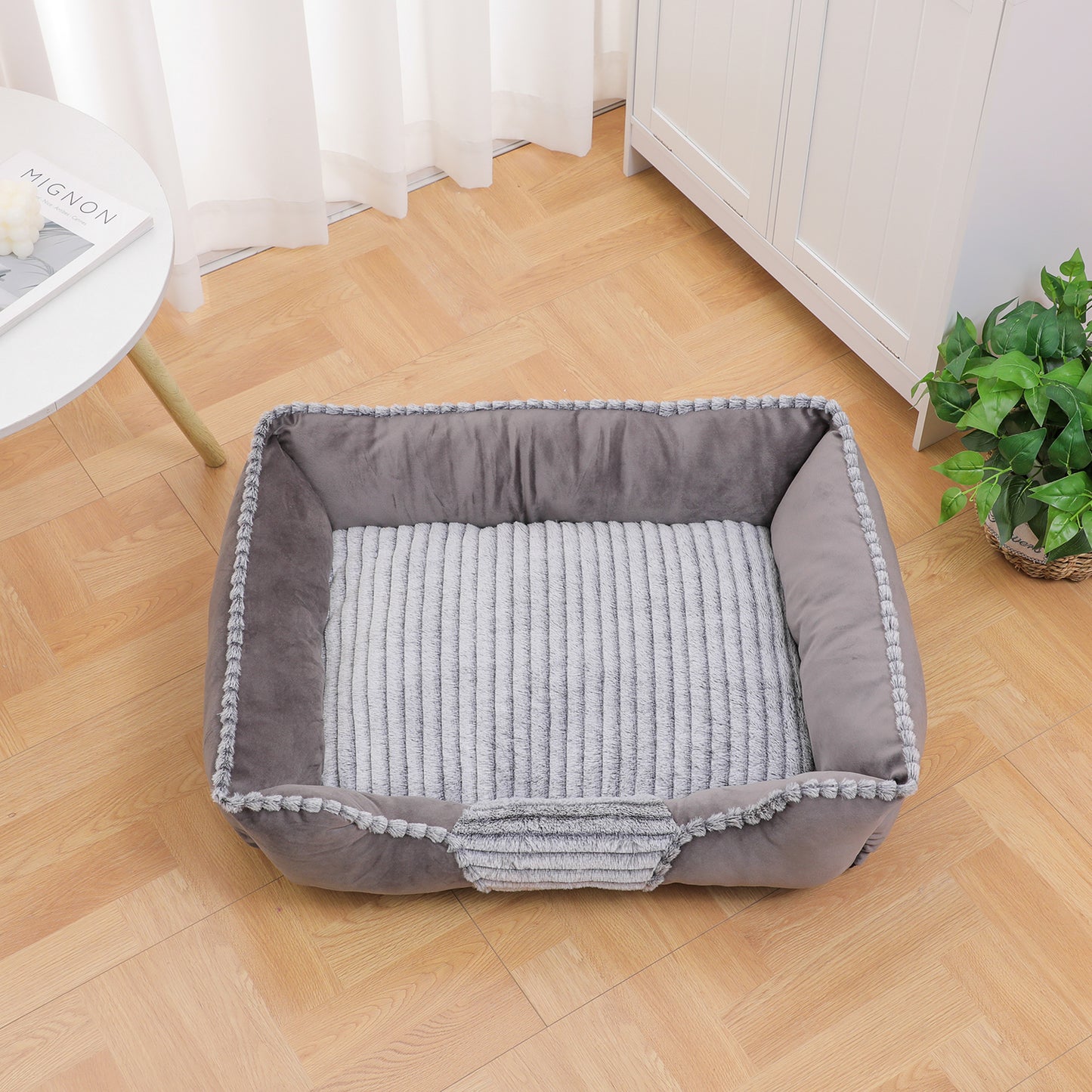 Orthopedic Dog Bed, Cat Puppy Mat with Sides Bolster, Soft Fluffy Pet Sofa, Anti-Slip Bottom, Grey 30 x 24 Inch