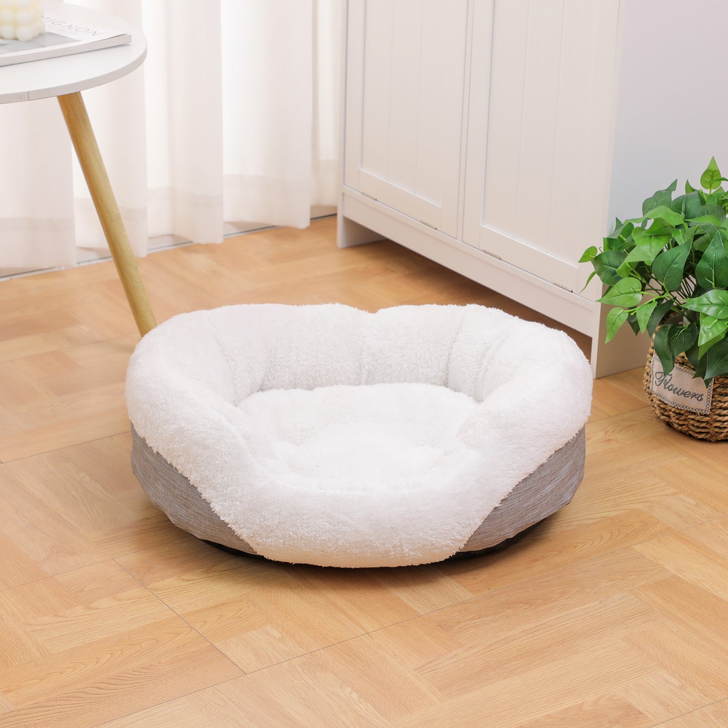 Donut Orthopedic Dog Bed, Cat Puppy Mat with Sides Bolster, Soft Fluffy Pet Sofa, Anti-Slip Bottom, Grey 23 Inch Round