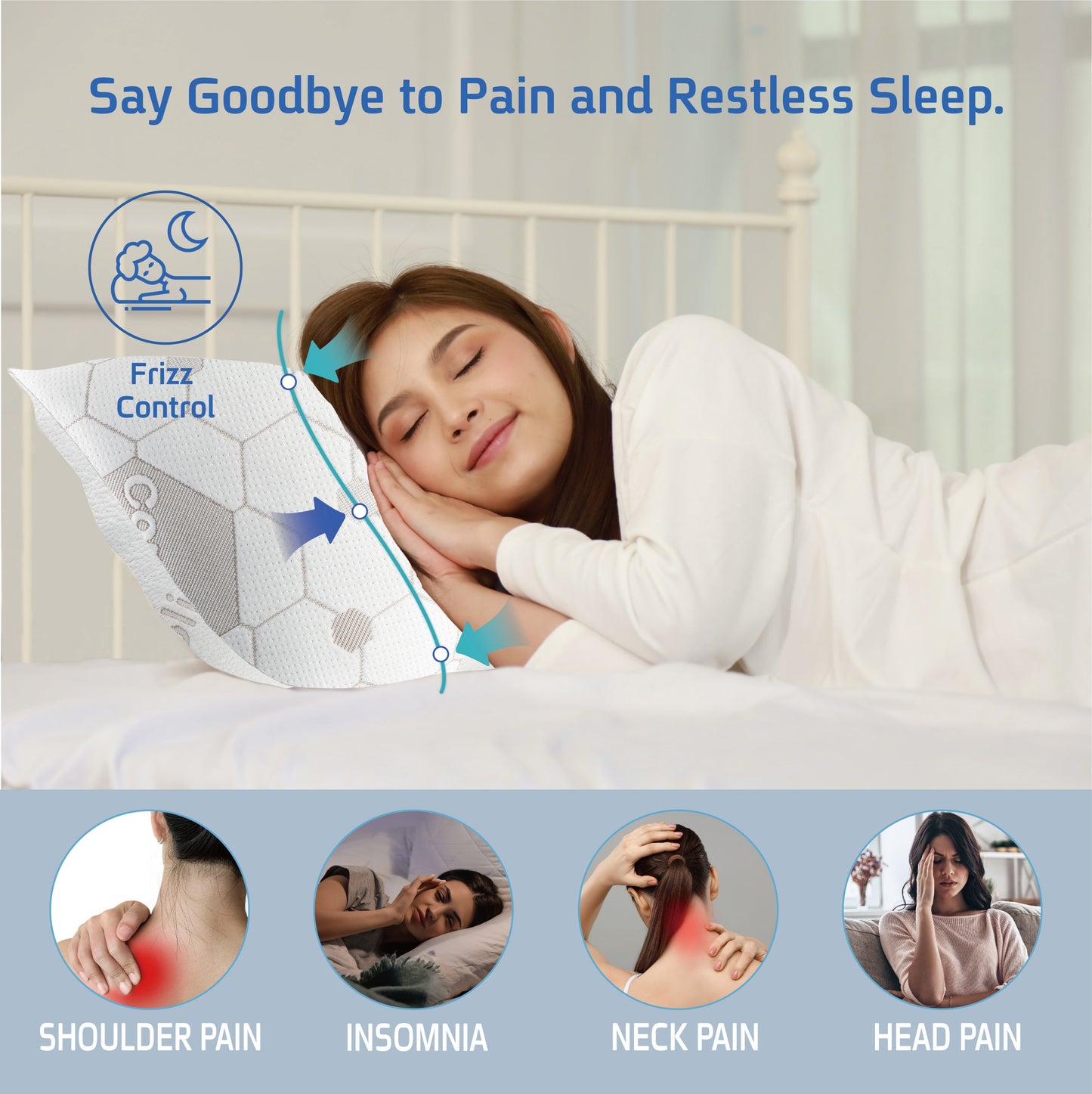 Copper Cooling Bed Pillows, Shredded Memory Foam Reversible Bedding Cool Pillow