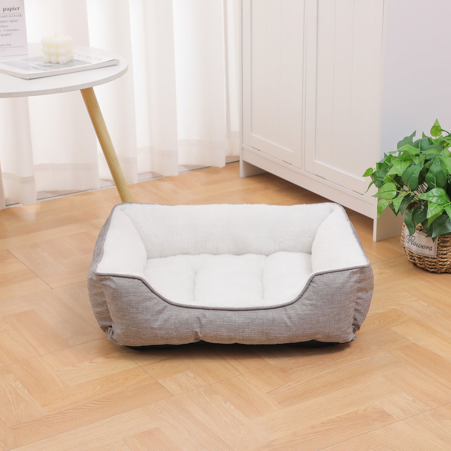Orthopedic Dog Bed, Cat Puppy Mat with Sides Bolster, Soft Fluffy Pet Sofa, Anti-Slip Bottom, Grey 24 x 20 Inch