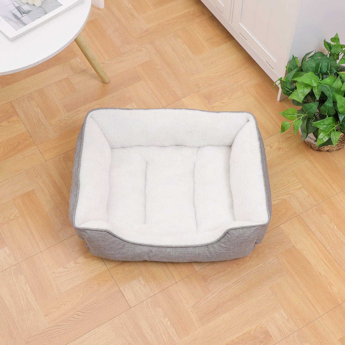 Orthopedic Dog Bed, Cat Puppy Mat with Sides Bolster, Soft Fluffy Pet Sofa, Anti-Slip Bottom, Grey 24 x 20 Inch