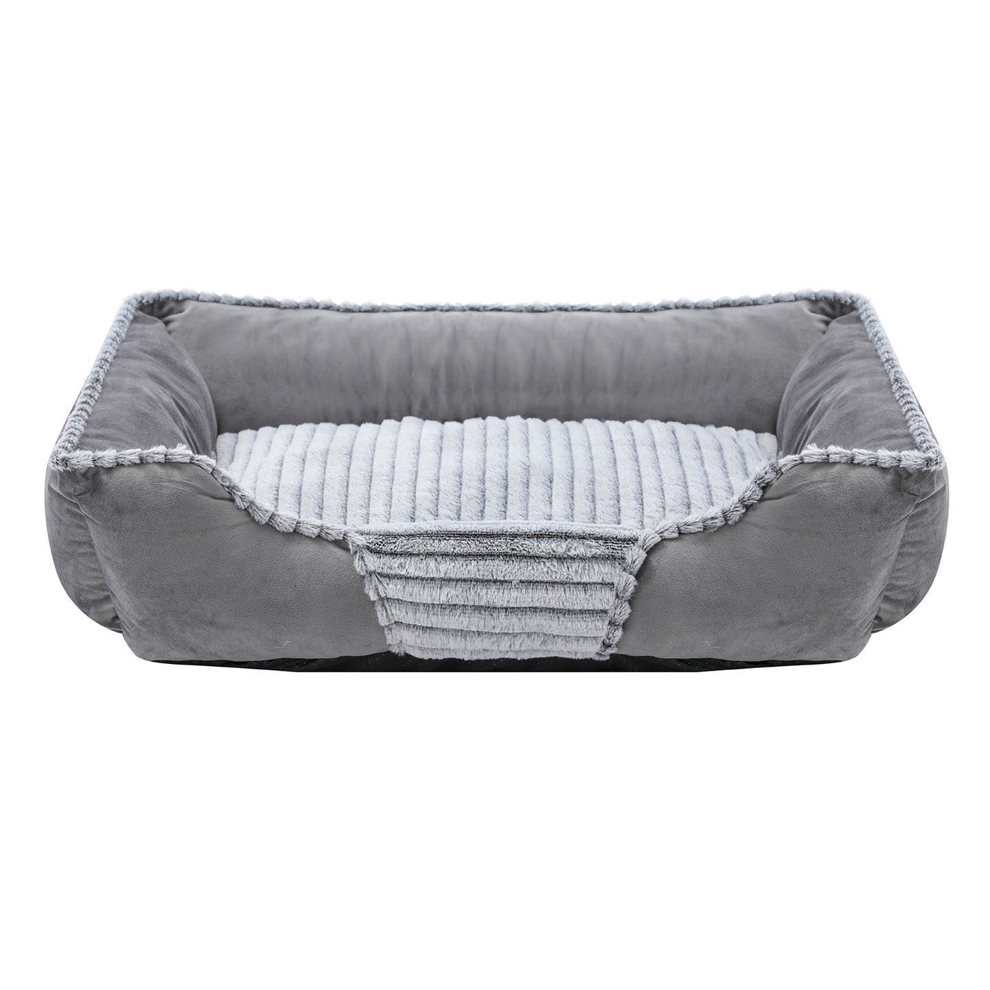 Orthopedic Dog Bed, Cat Puppy Mat with Sides Bolster, Soft Fluffy Pet Sofa, Anti-Slip Bottom, Grey 30 x 24 Inch