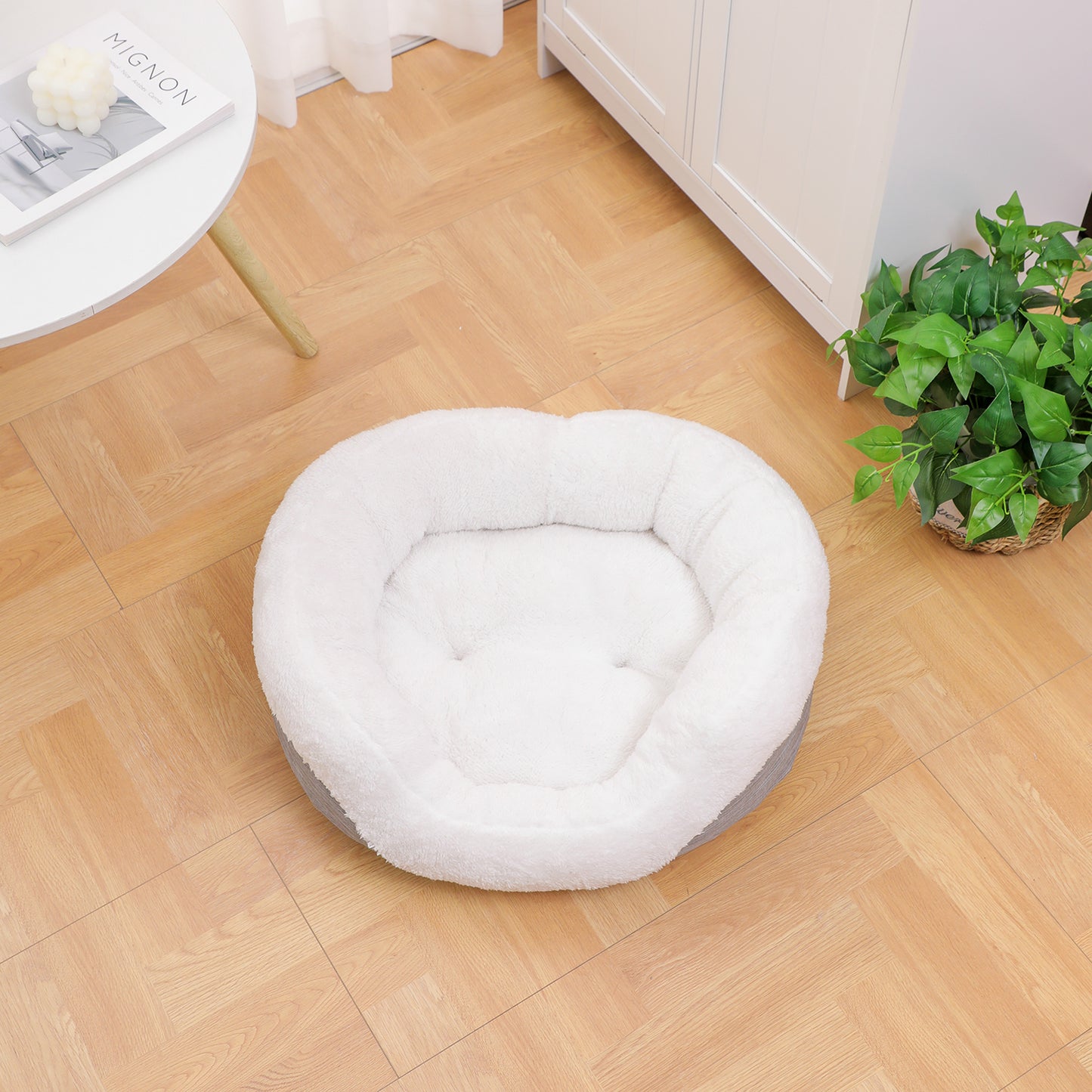 Donut Orthopedic Dog Bed, Cat Puppy Mat with Sides Bolster, Soft Fluffy Pet Sofa, Anti-Slip Bottom, Grey 23 Inch Round