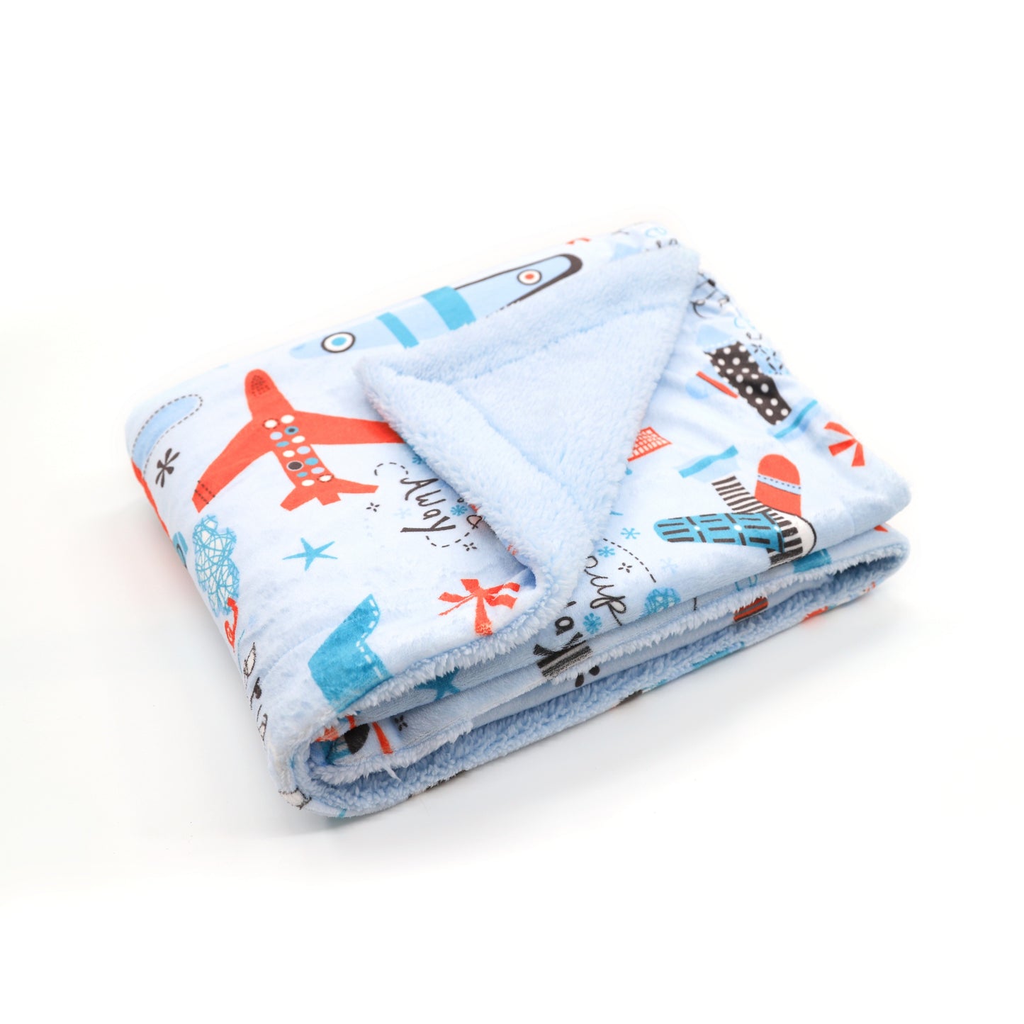 Kid Printed Fluffy Plush Soft Warm Flannel Fleece Children Throw Sherpa Kids Blanket, 40" x 50" Blue Airplane Kingdom