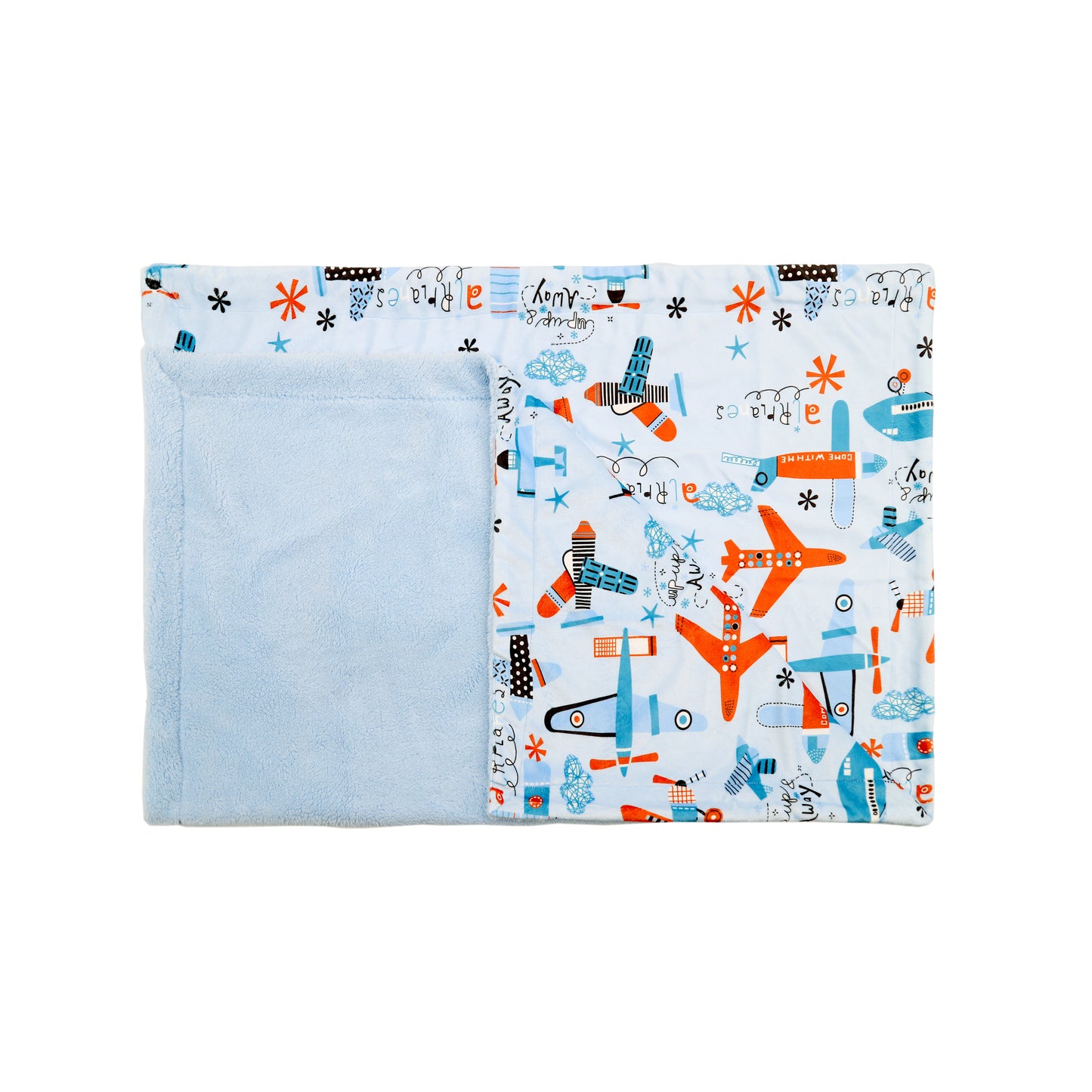Kid Printed Fluffy Plush Soft Warm Flannel Fleece Children Throw Sherpa Kids Blanket, 40" x 50" Blue Airplane Kingdom