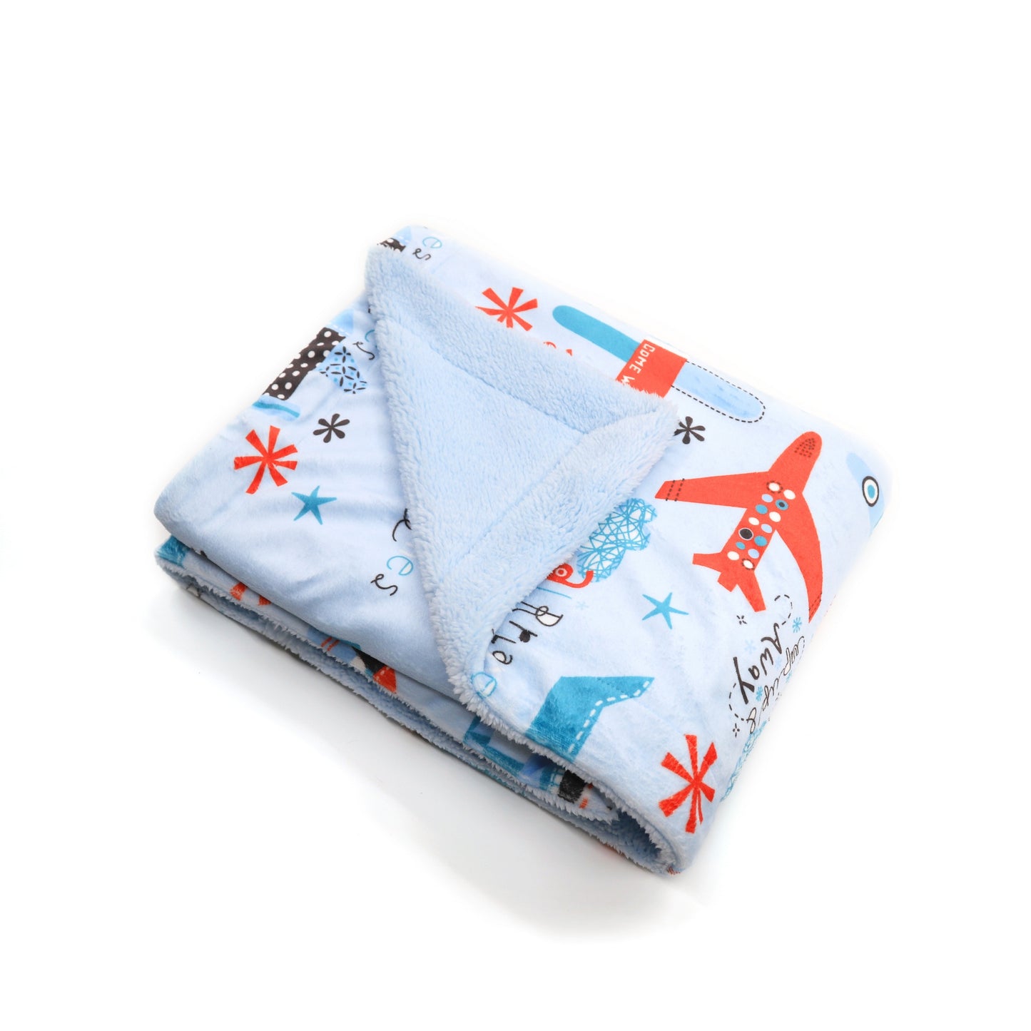 Kid Printed Fluffy Plush Soft Warm Flannel Fleece Children Throw Sherpa Kids Blanket, 40" x 50" Blue Airplane Kingdom