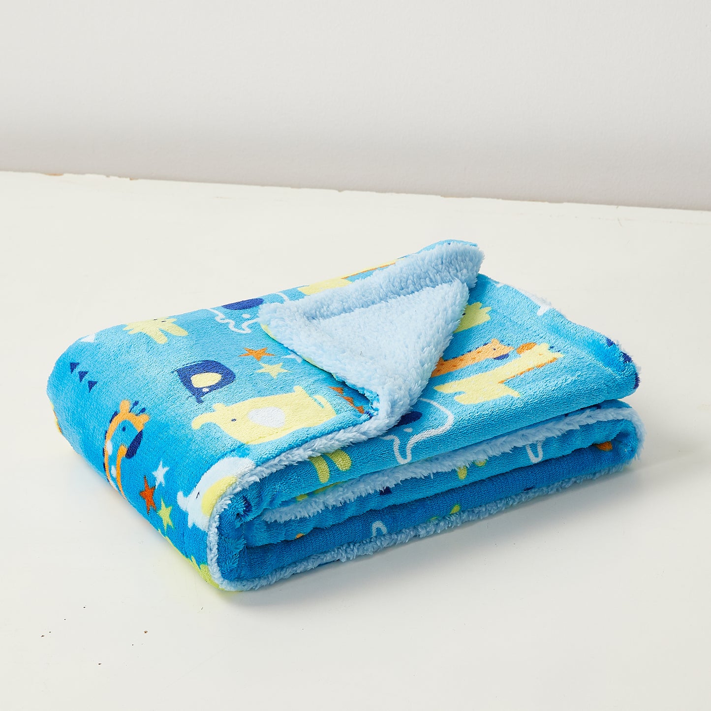Kid Printed Fluffy Plush Soft Warm Flannel Fleece Children Throw Sherpa Kids Blanket, 30" x 40" Blue Animal Zoo