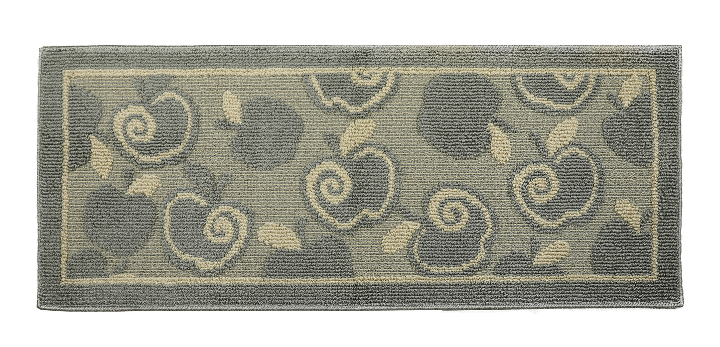 Decor Non-Slip Back Water Absorbent Soft Woven Runner Area Carpet Floor Mat Indoor Kitchen Rug, Silver Apple Harvest Design