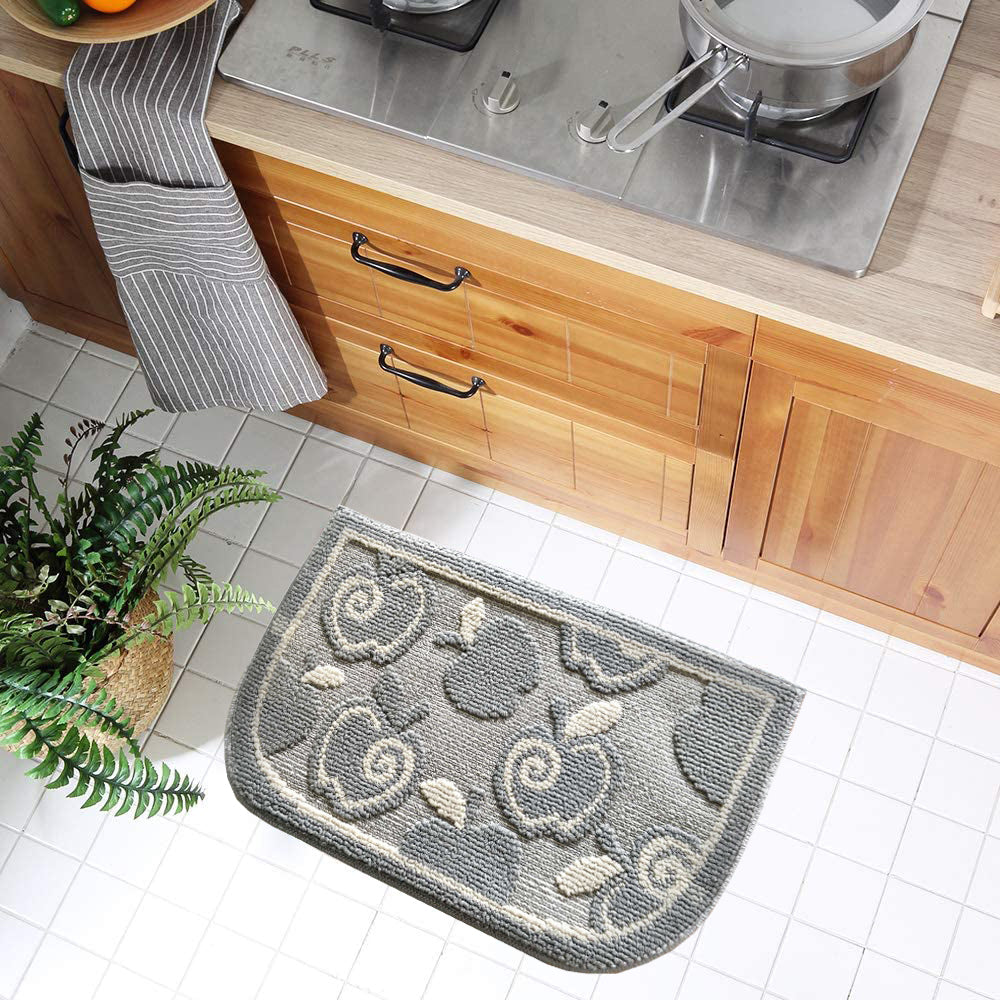 Decor Non-Slip Back Water Absorbent Soft Woven Runner Area Carpet Floor Mat Indoor Kitchen Rug, Silver Apple Harvest Design