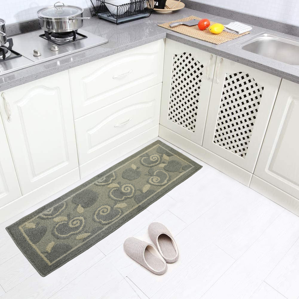 Decor Non-Slip Back Water Absorbent Soft Woven Runner Area Carpet Floor Mat Indoor Kitchen Rug, Silver Apple Harvest Design