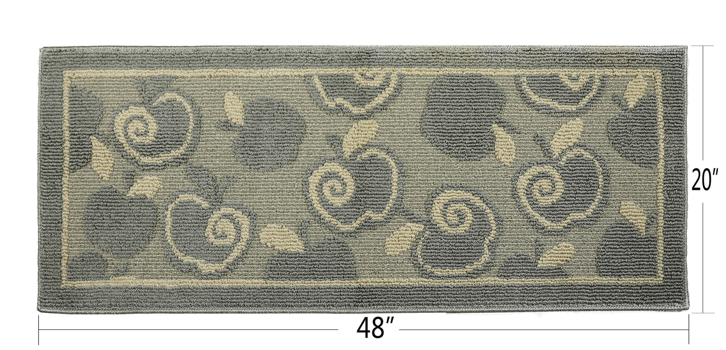 Decor Non-Slip Back Water Absorbent Soft Woven Runner Area Carpet Floor Mat Indoor Kitchen Rug, Silver Apple Harvest Design