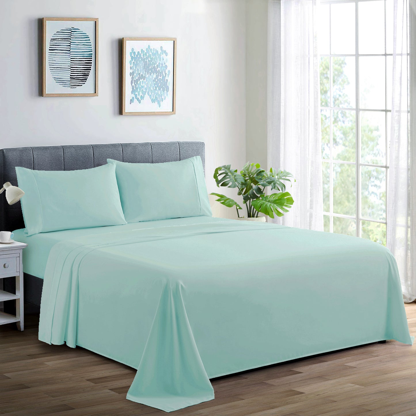 600 Thread Count Cotton Percale Soft Deep Pocket Solid Bedding All Season Sheet Set, Aqua
