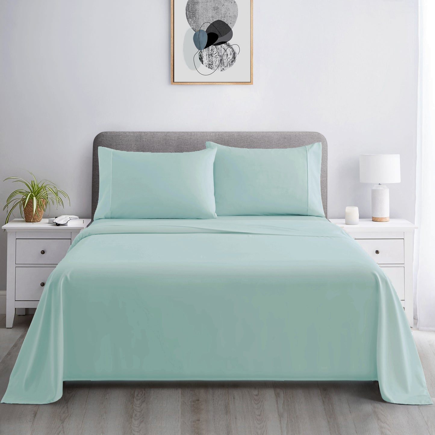 600 Thread Count Cotton Percale Soft Deep Pocket Solid Bedding All Season Sheet Set, Aqua