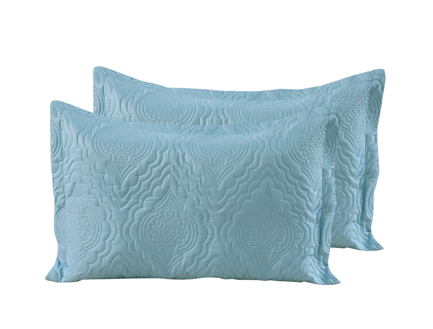 Embossed Pinsonic Solid Bedding Soft Summer Quilt Set, Aqua Color