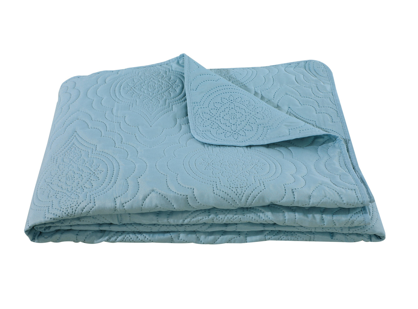 Embossed Pinsonic Solid Bedding Soft Summer Quilt Set, Aqua Color