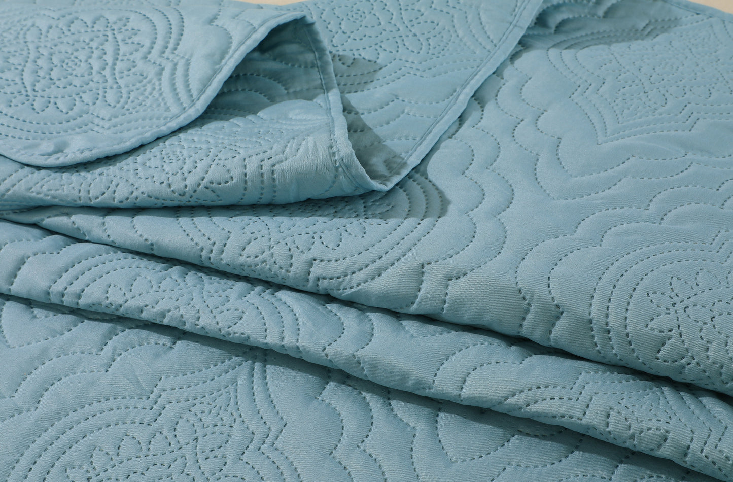 Embossed Pinsonic Solid Bedding Soft Summer Quilt Set, Aqua Color