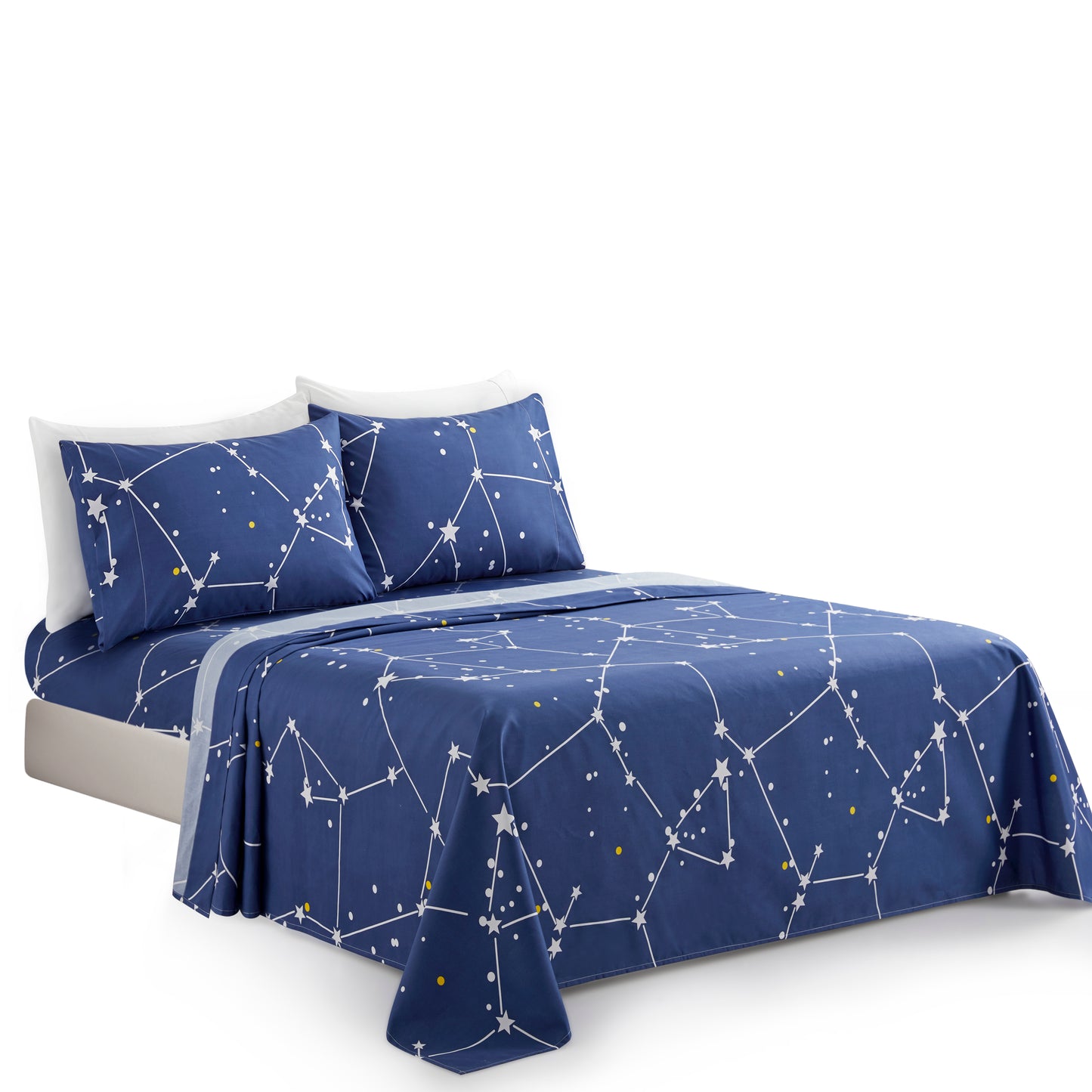 Printed Rayon from Bamboo Soft Deep Pocket Bedding All Season Sheet Set, Navy Blue Asterism