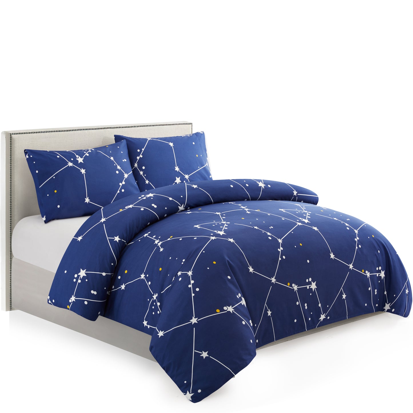 Printed Rayon from Bamboo Soft Bedding Silky Zipper All Season Duvet Cover Set, Navy Blue Asterism