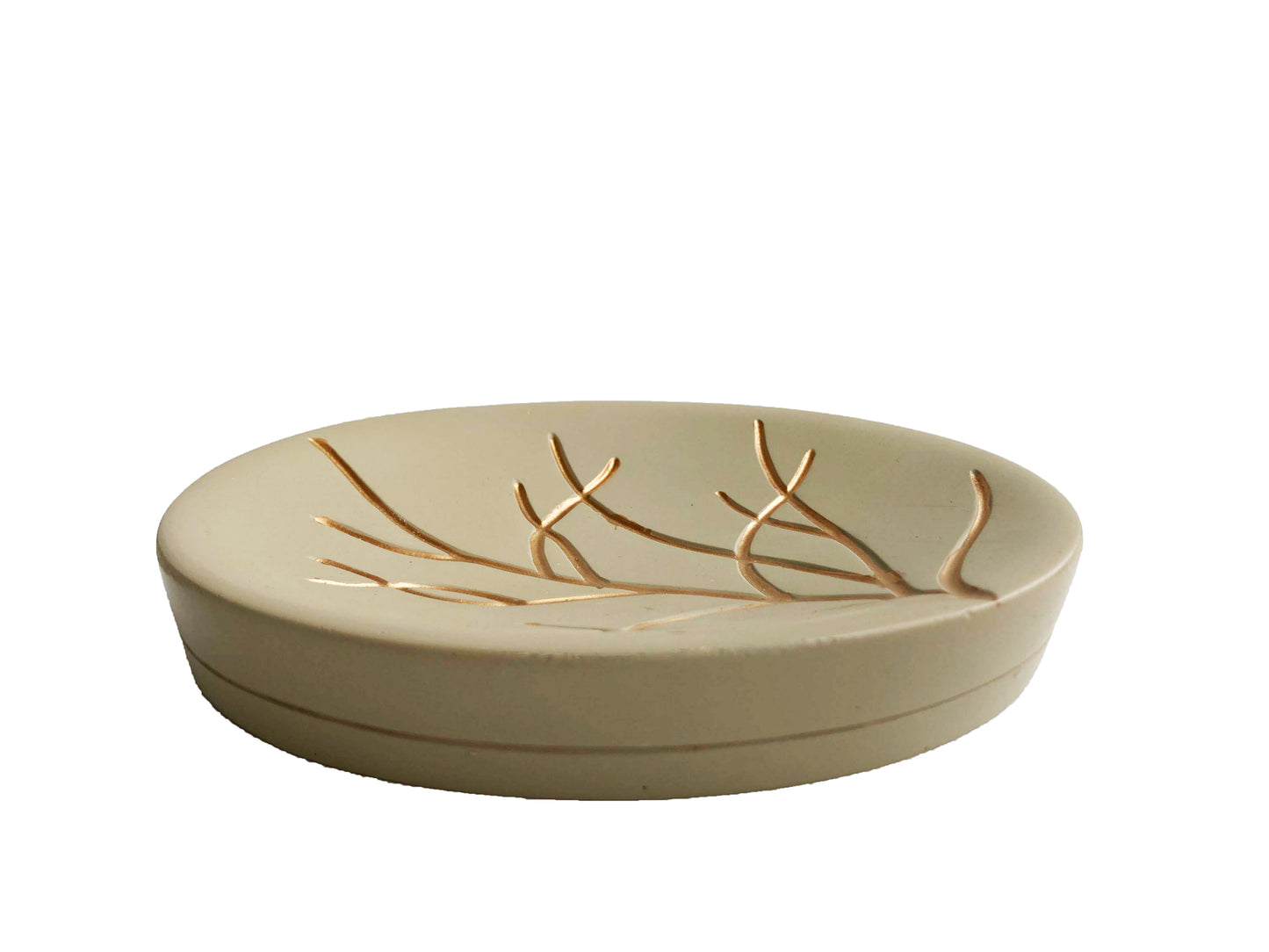 Modern Luxury Décor Bath Accessory Ensemble Bathroom Lotion Dispenser Toothbrush Holder Tumbler Soap Dish, Gold Taupe Branch