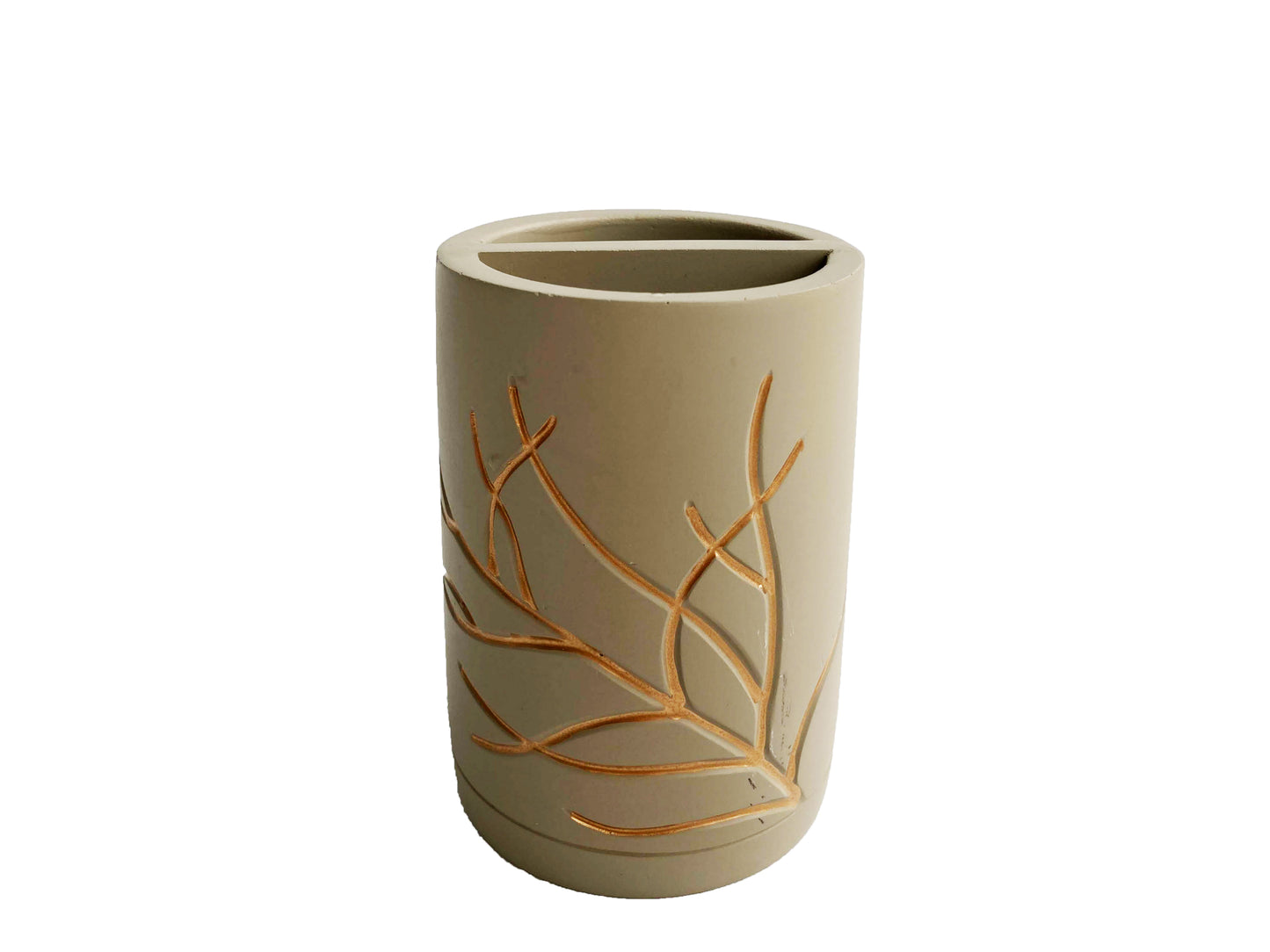 Modern Luxury Décor Bath Accessory Ensemble Bathroom Lotion Dispenser Toothbrush Holder Tumbler Soap Dish, Gold Taupe Branch